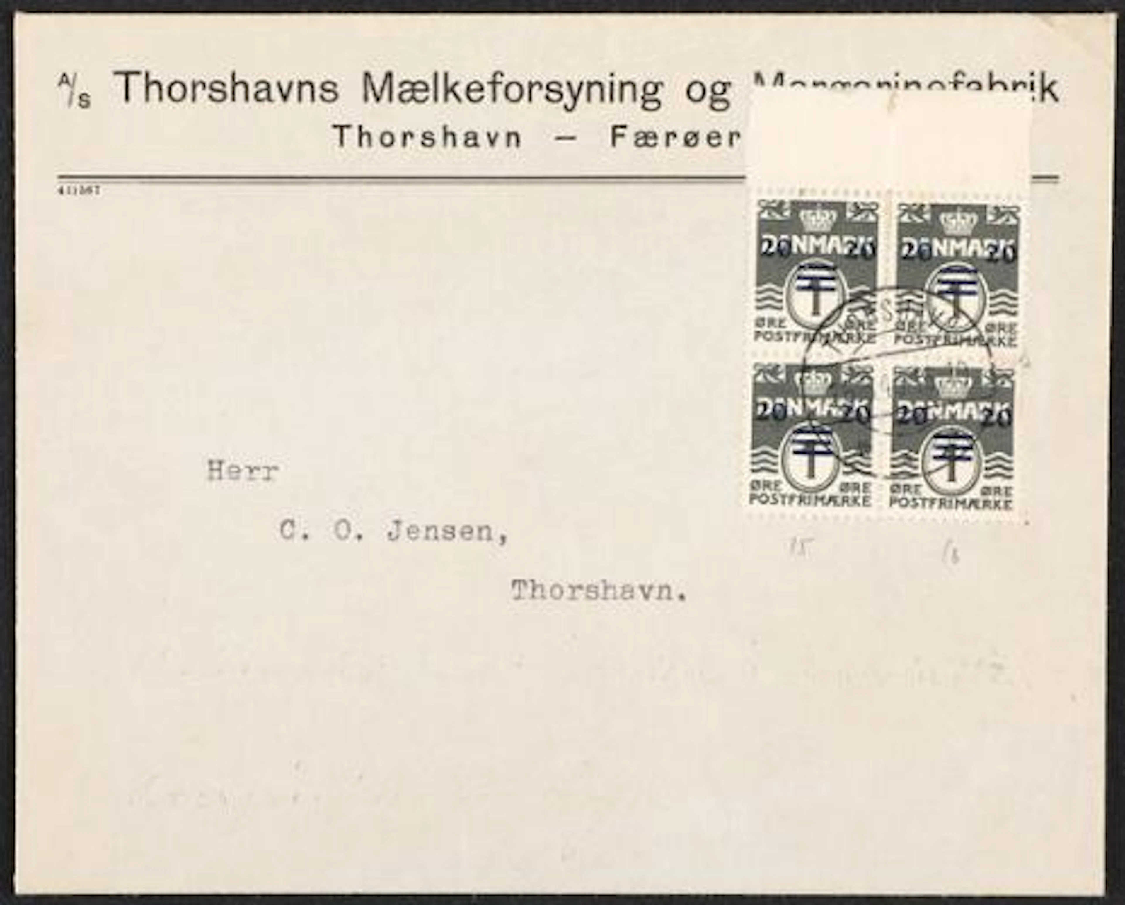 Faroe Islands. 1940. Surcharge. 20/1 Øre, greenish black. HIGH OVERPRINT.