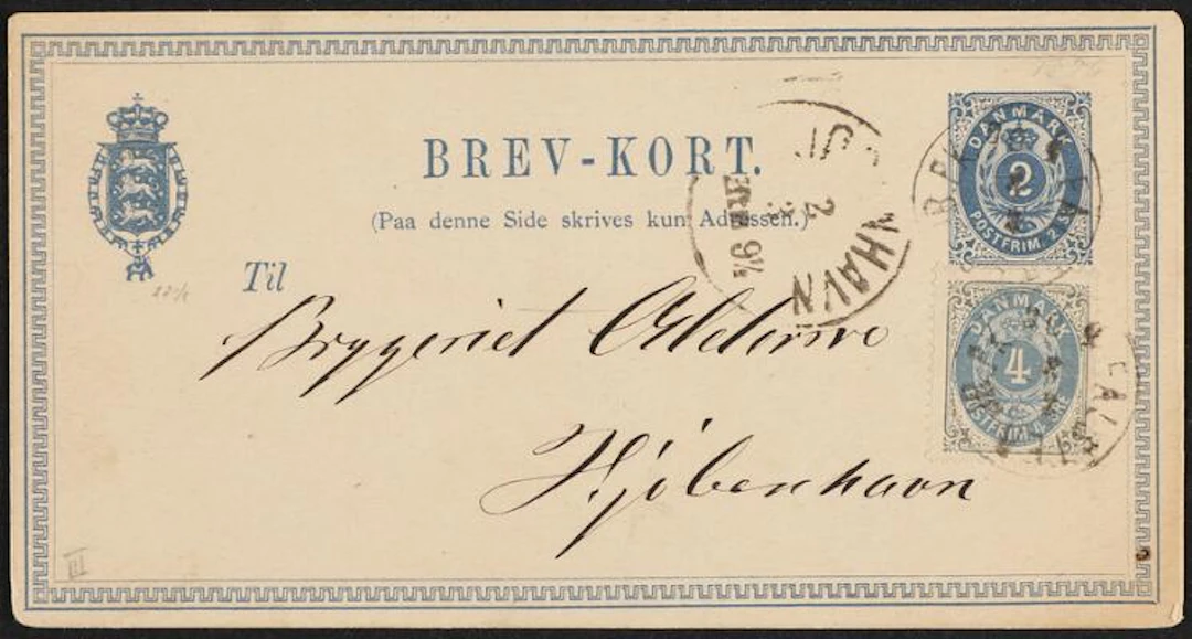 1870/1875. 2 skilling stationery card uprated with 4 øre, grey/blue