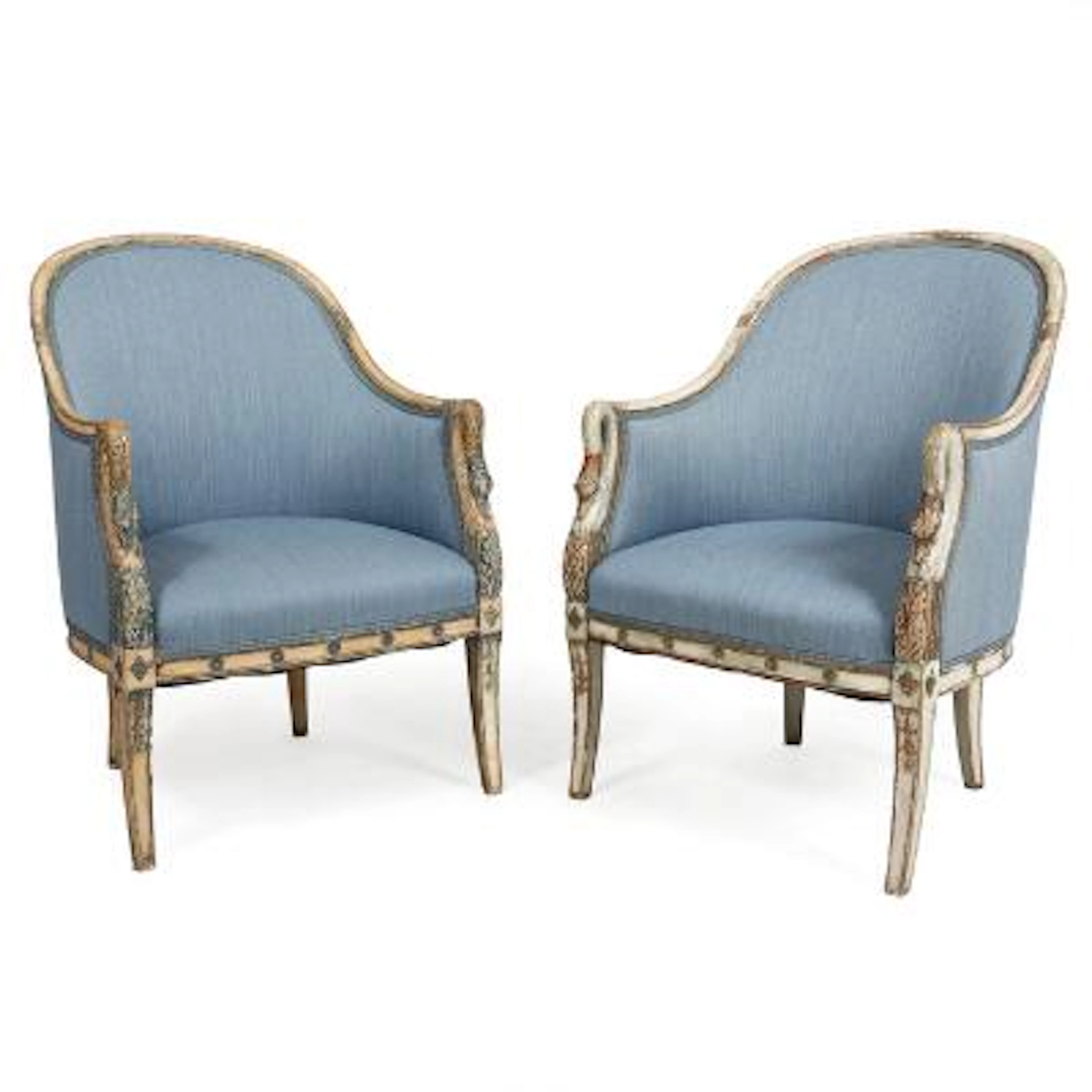 A pair of Danish Neoclassical armchairs of painted wood, armrests