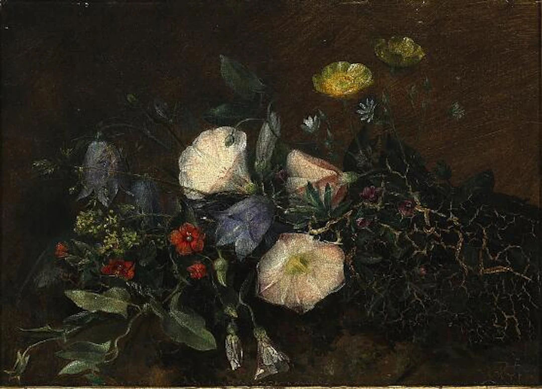 Danish painter, 19th century: A bunch of wild flowers. Unsigned. Oil
