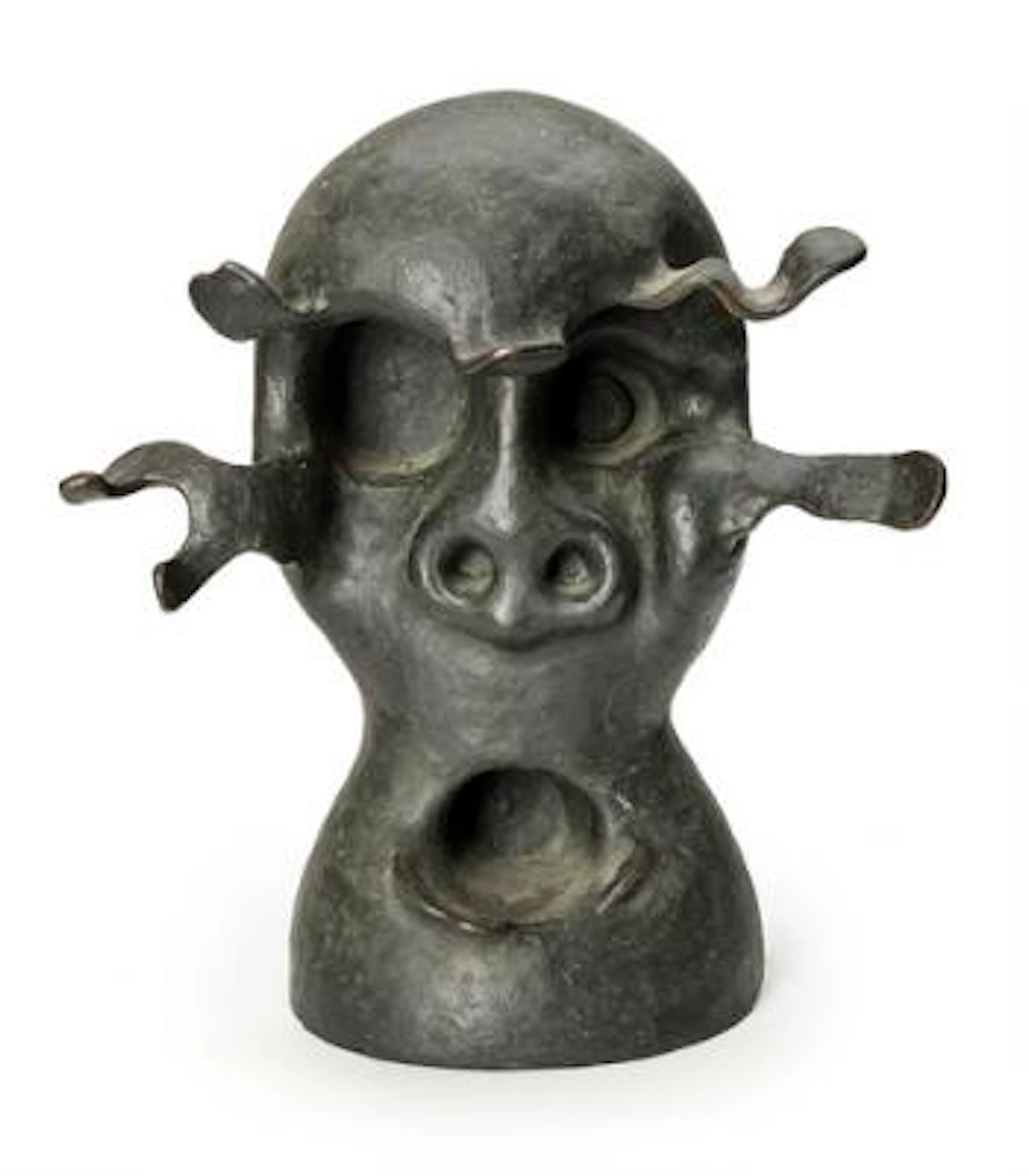 Poul Agger: Organic portrait. Signed Agger. Black patinated bronze.
