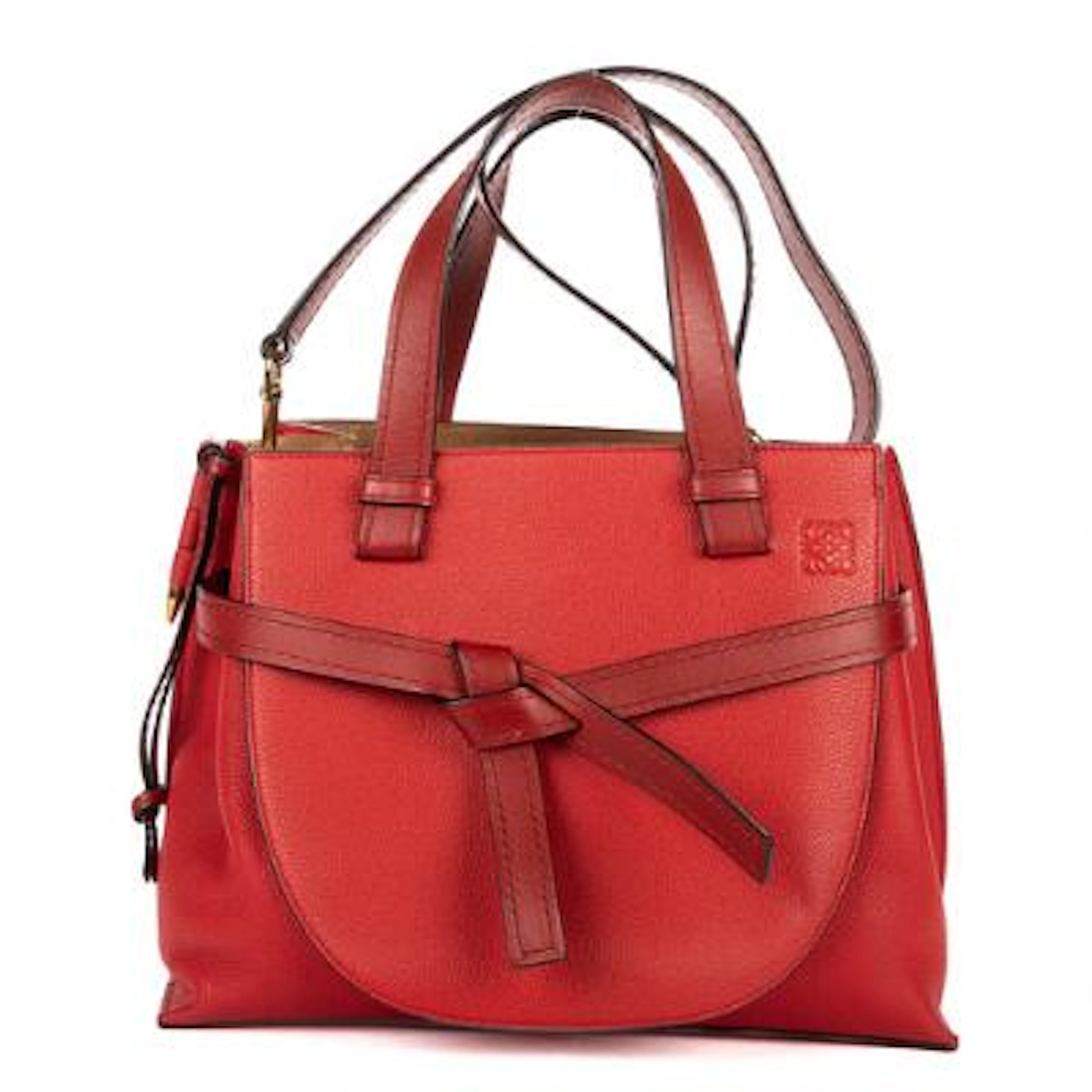 LOEWE: "Gate" bag in red calf leather with gold-toned hardware, two