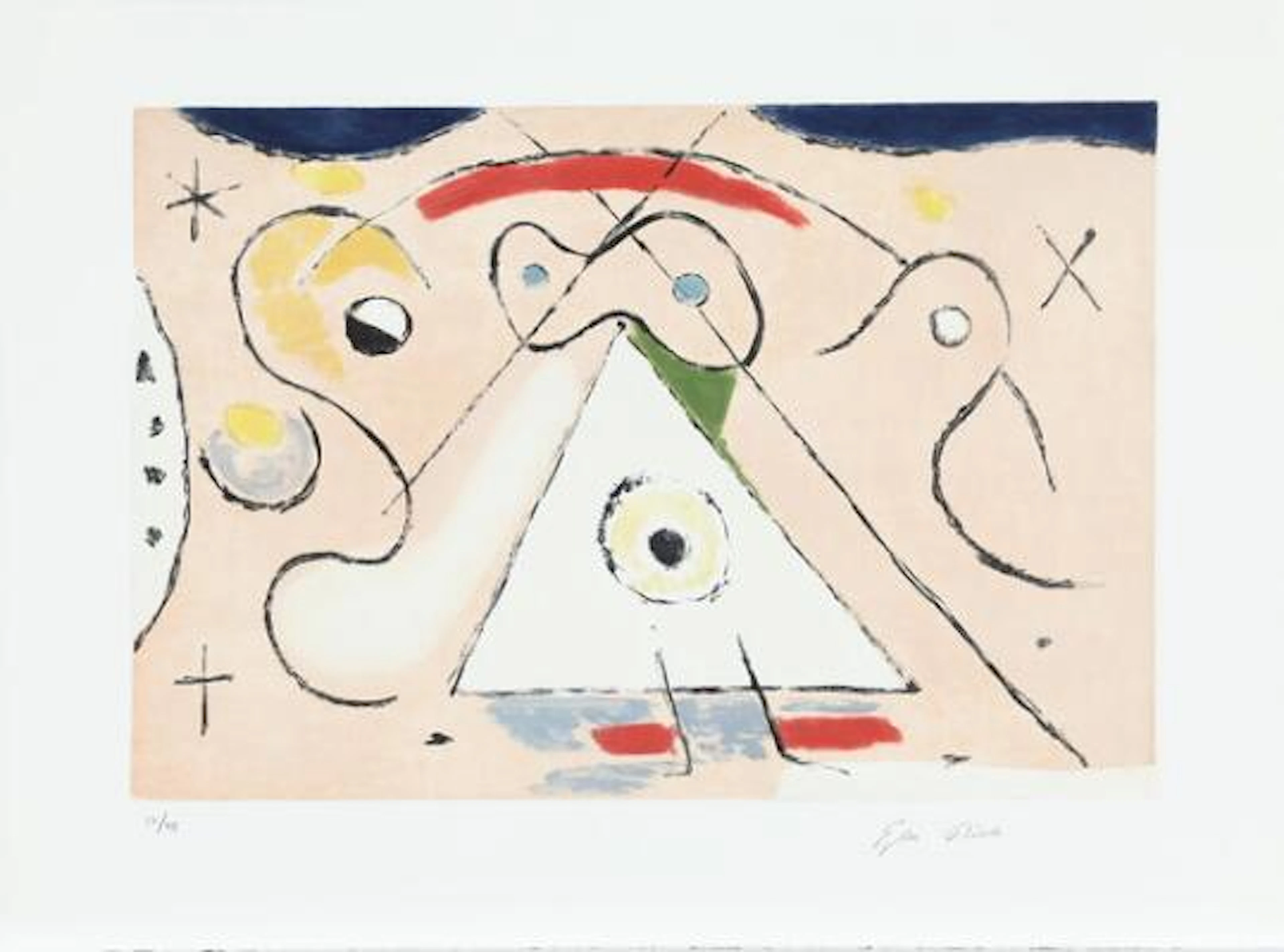Ejler Bille: Composition. Signed Ejler Bille, 14/48. Etching in colours.