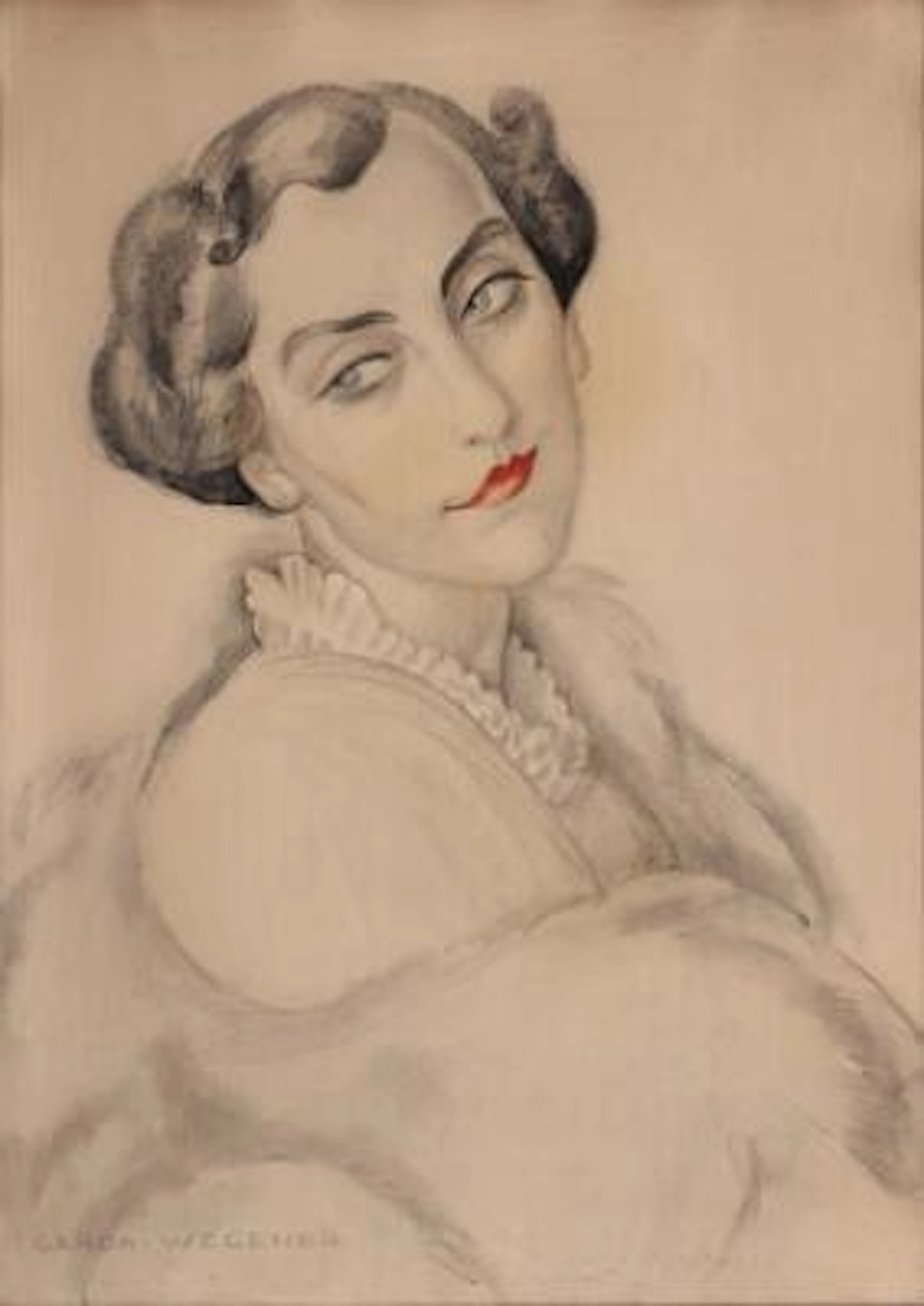Gerda Wegener: Portrait of Inger Birch. Signed Gerda Wegener. Charcoal