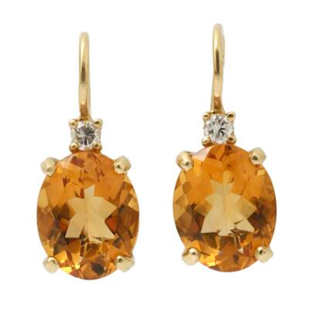 A pair of citrine and diamond ear pendants each set with a citrine