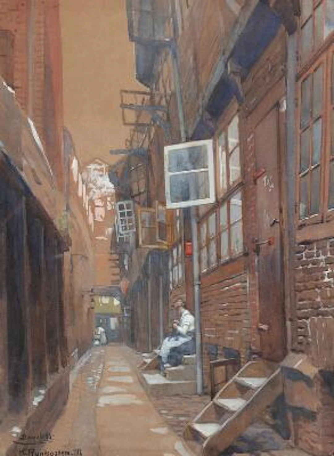 Karl Rundspaden: 'Gasse'. Signed. Watercolour on paper. Visible size