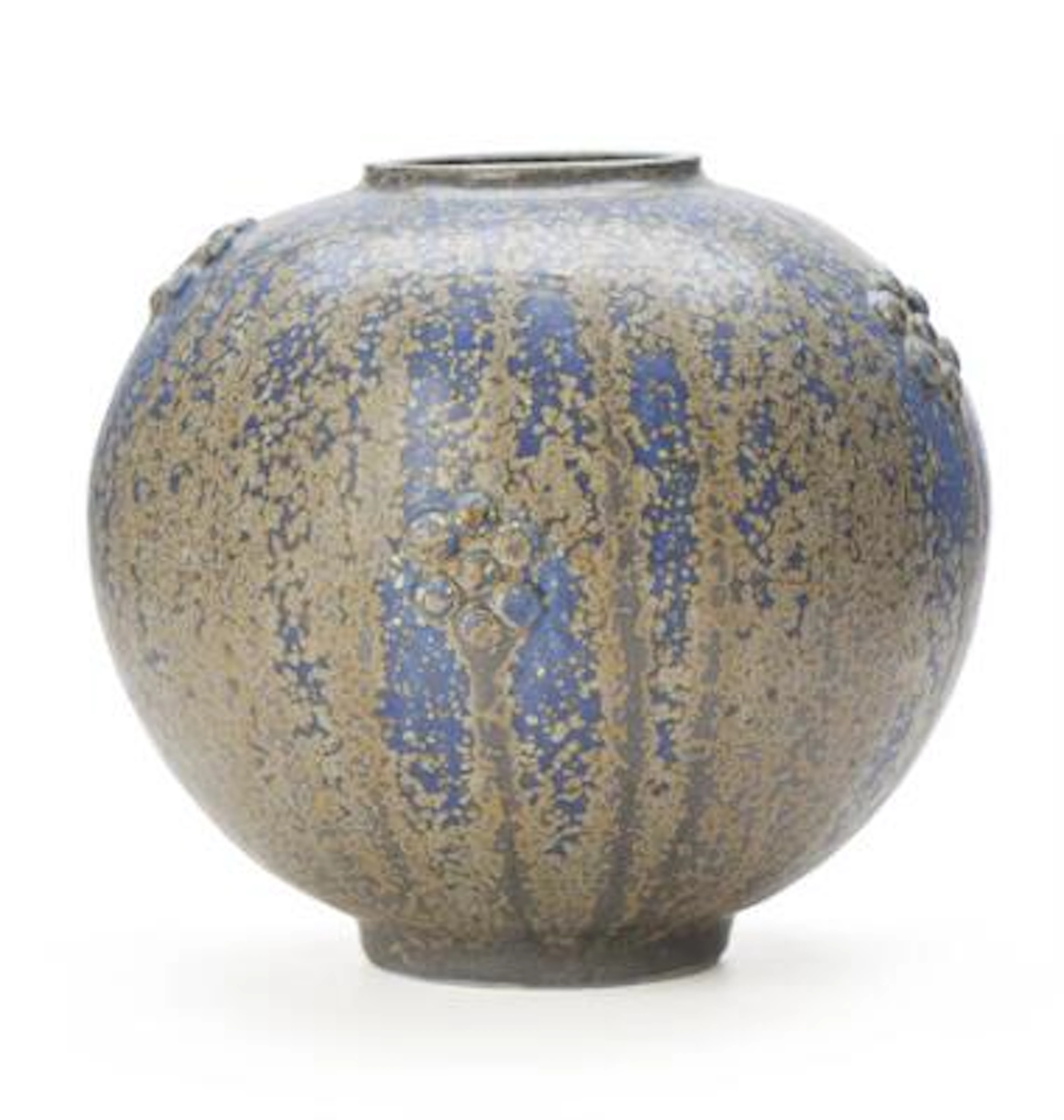 Arne Bang: A round stoneware vase, decorated with blue glaze with