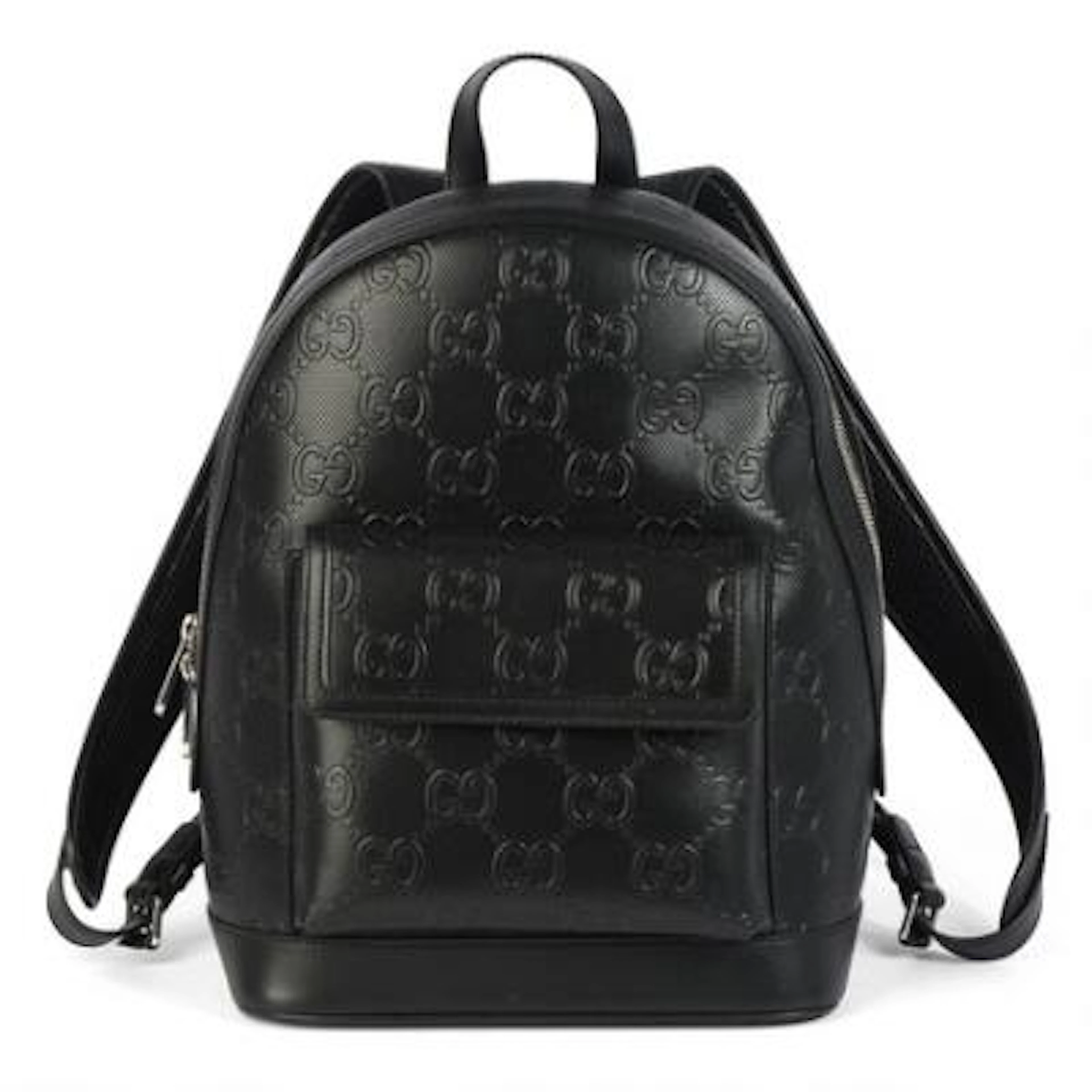 Gucci: A backpack of black monogram leather with silver tone hardware