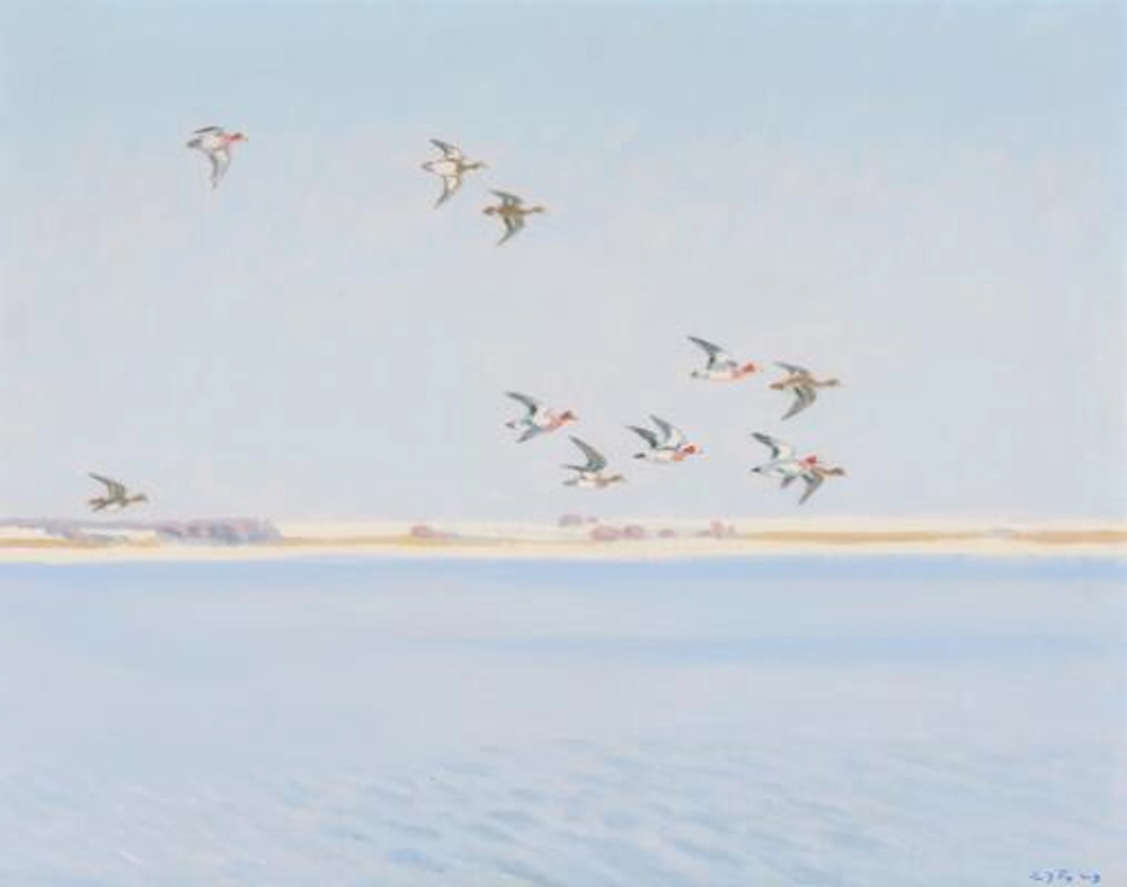 Leif Rydeng: Wigeons, 1962. Signed Leif Rydeng. Oil on canvas. 72