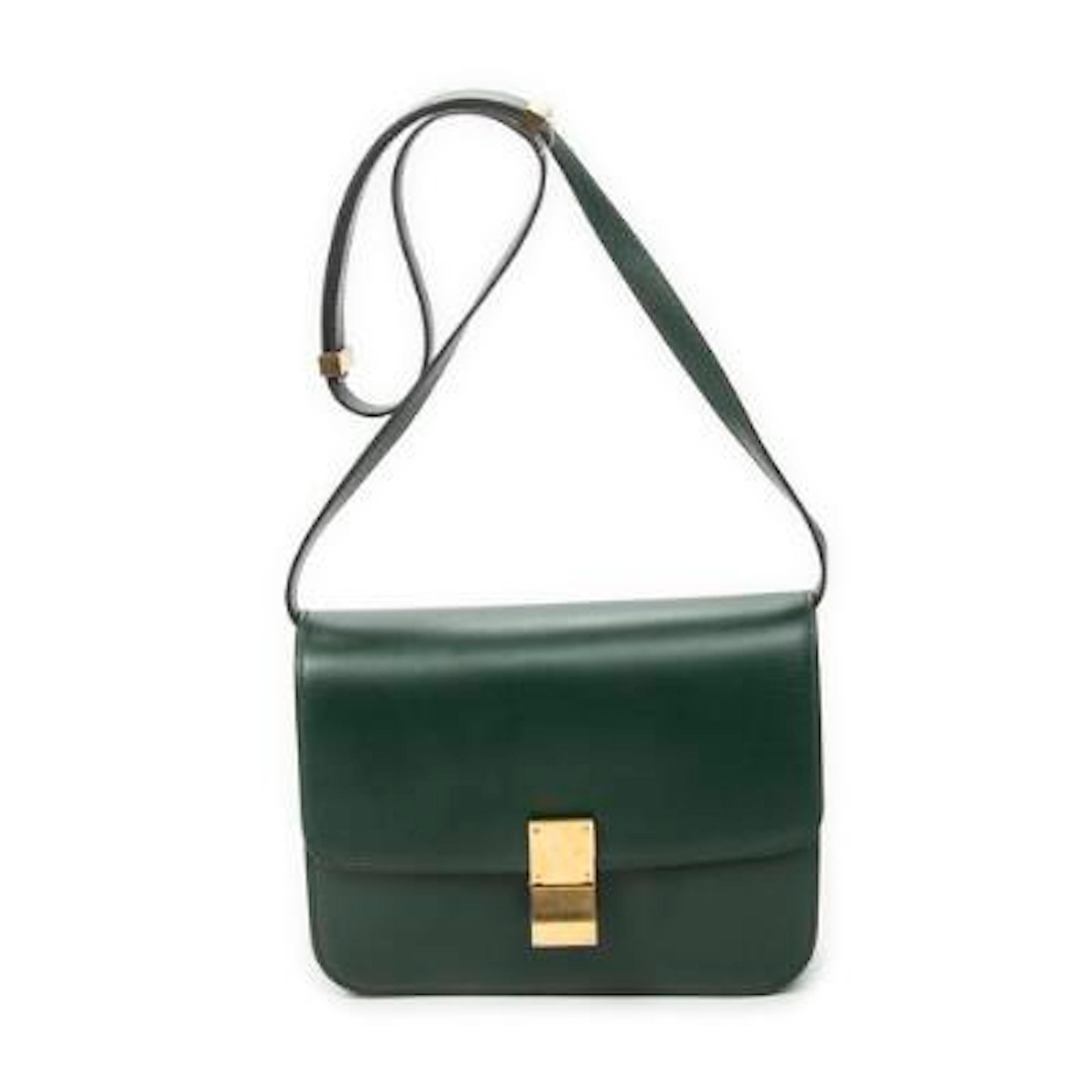 Celine: "Medium Classic Box Crossbody" bag in green leather with gold