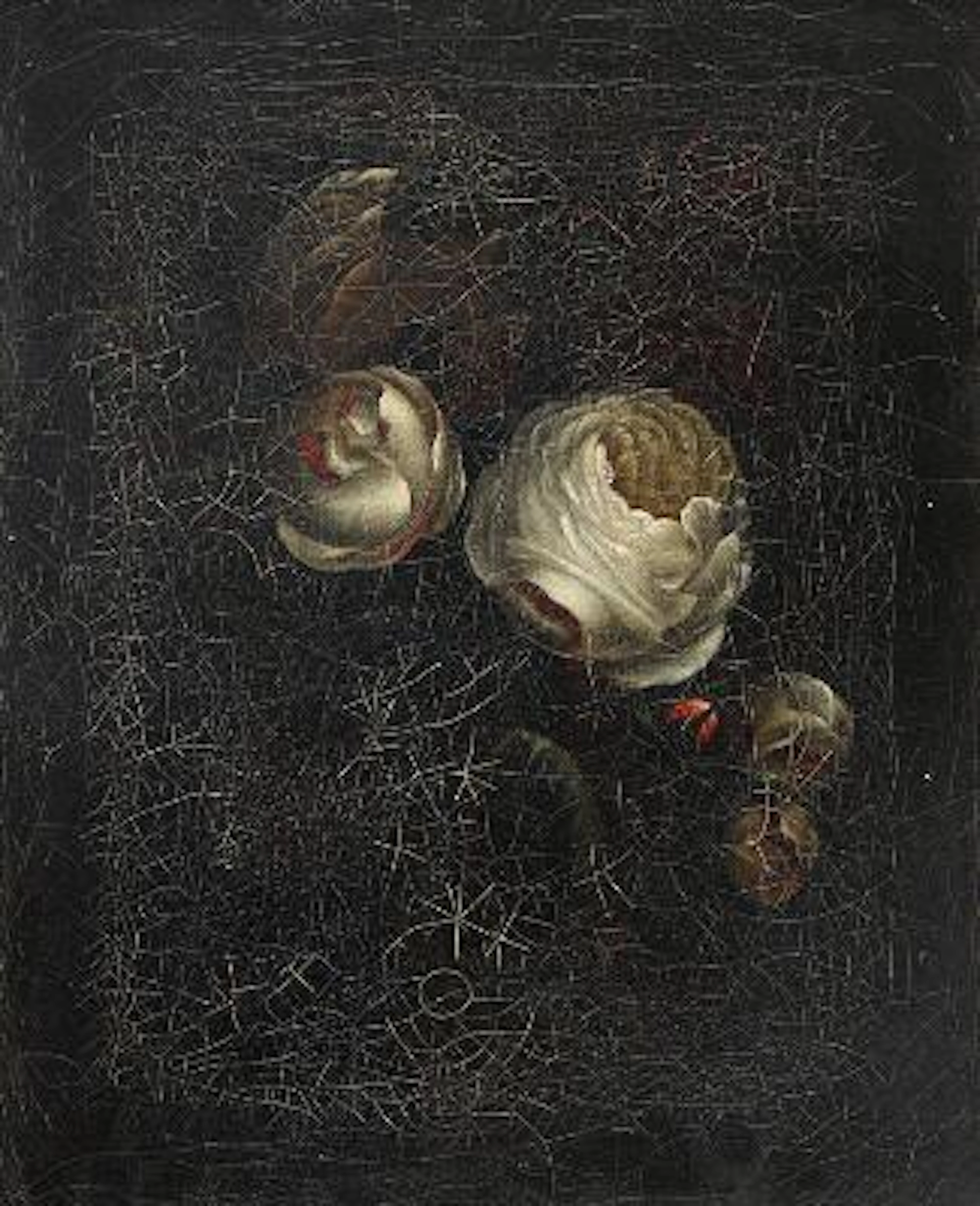 I. L. Jensen, school of, 19th century: Still life with white roses.