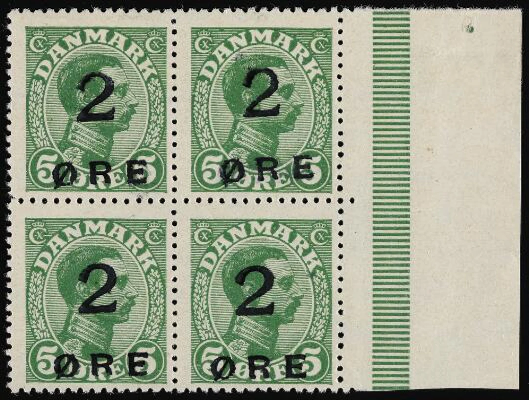 1919. Prov. 2/5 øre, green. BLOCK OF FOUR IN **/* CONDITION. Full