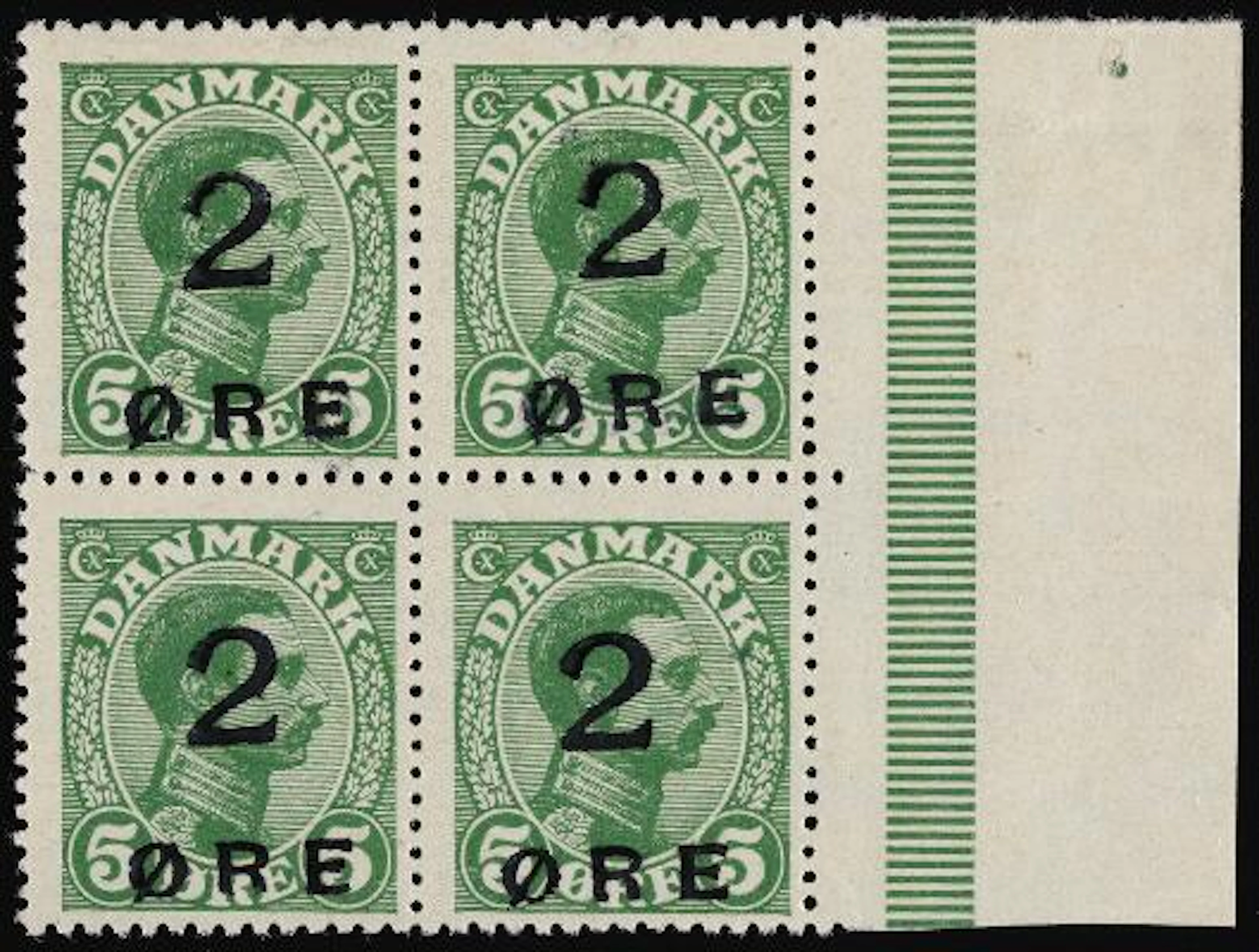 1919. Prov. 2/5 øre, green. BLOCK OF FOUR IN **/* CONDITION. Full
