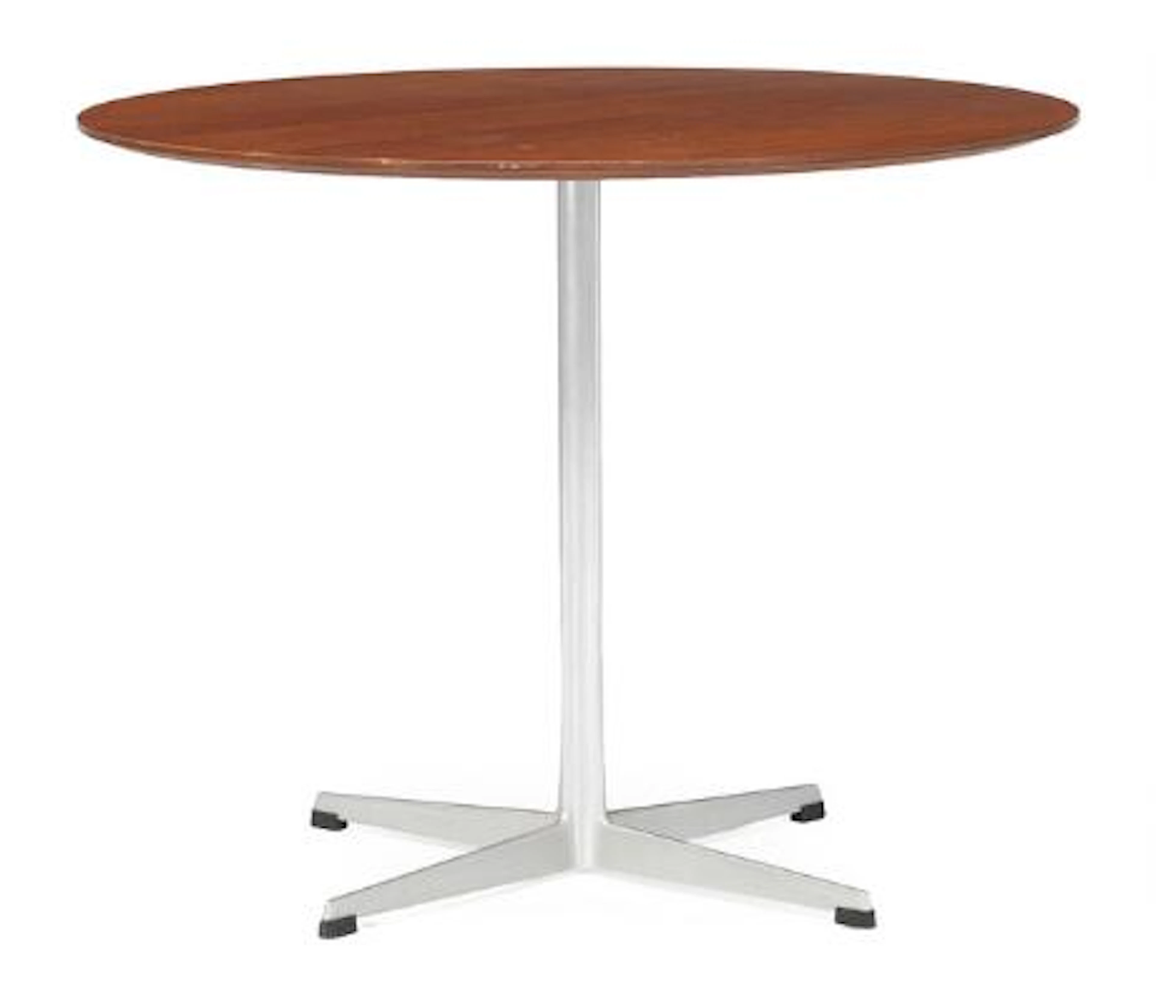 Arne Jacobsen: Café table with profiled aluminium frame. Circular