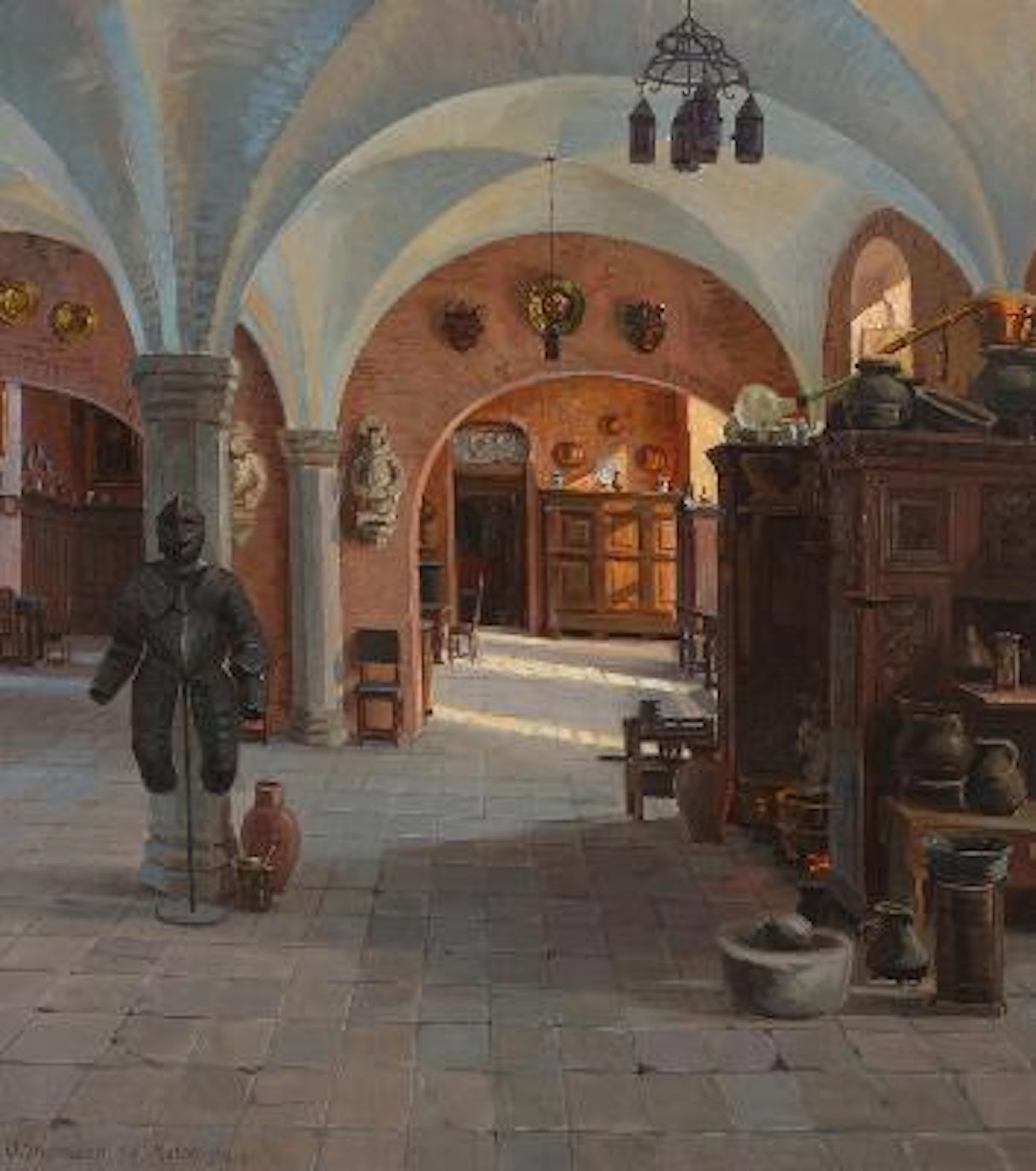Valdemar Thomsen: Interior from the museum at Koldinghus. Signed.