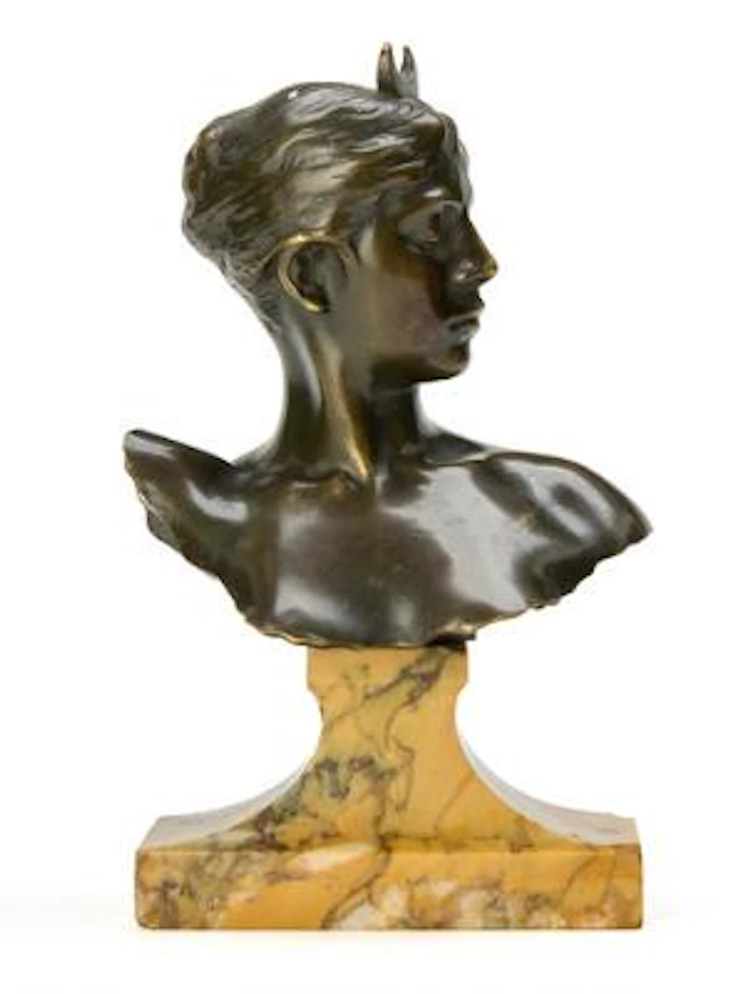 Alexandre Falguiere: Diana. Bronze bust. Signed A. Falguiere. On marble