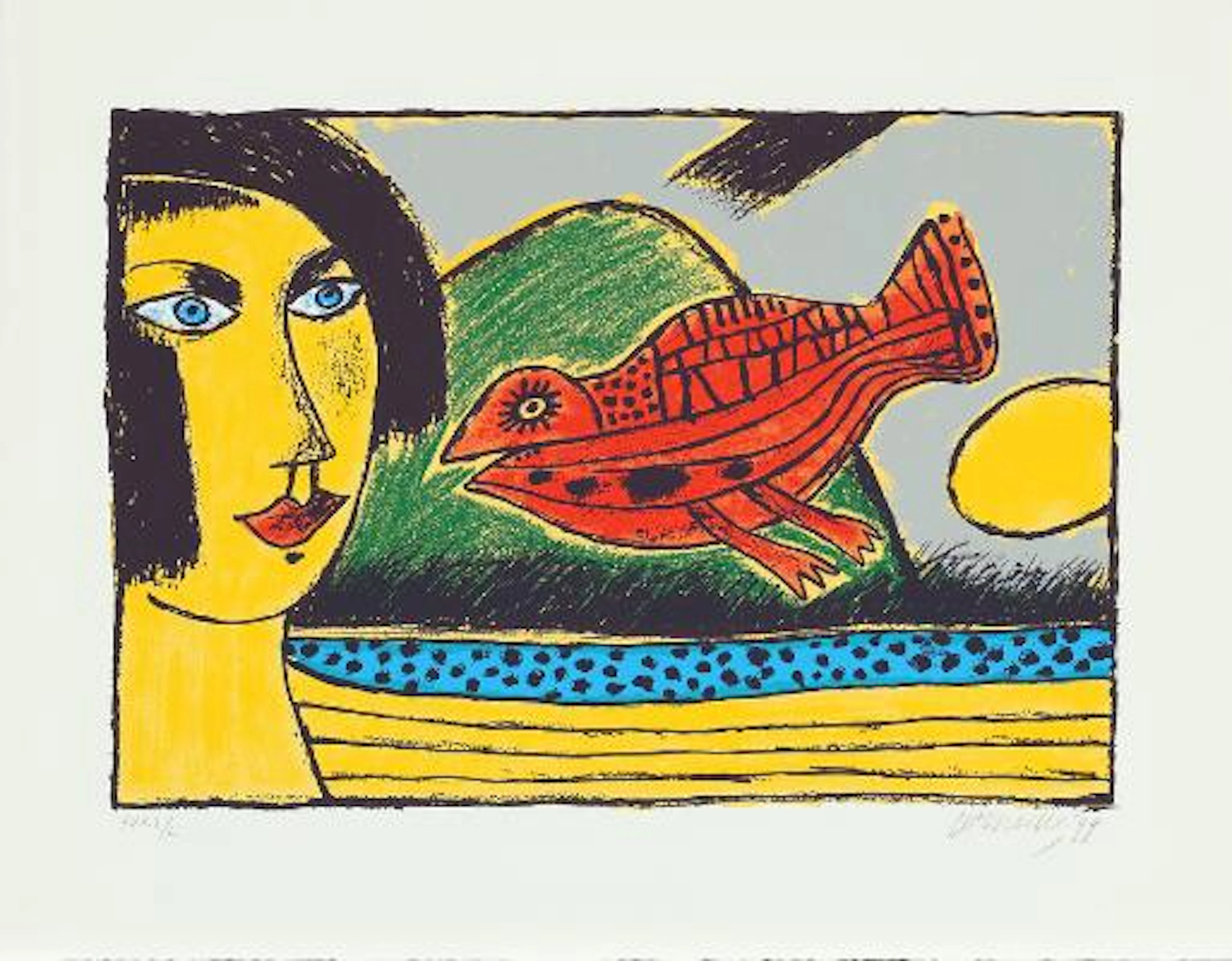 Corneille: “La venue de l'oiseau”. Signed Corneille 99, XXXII/L. Serigraph