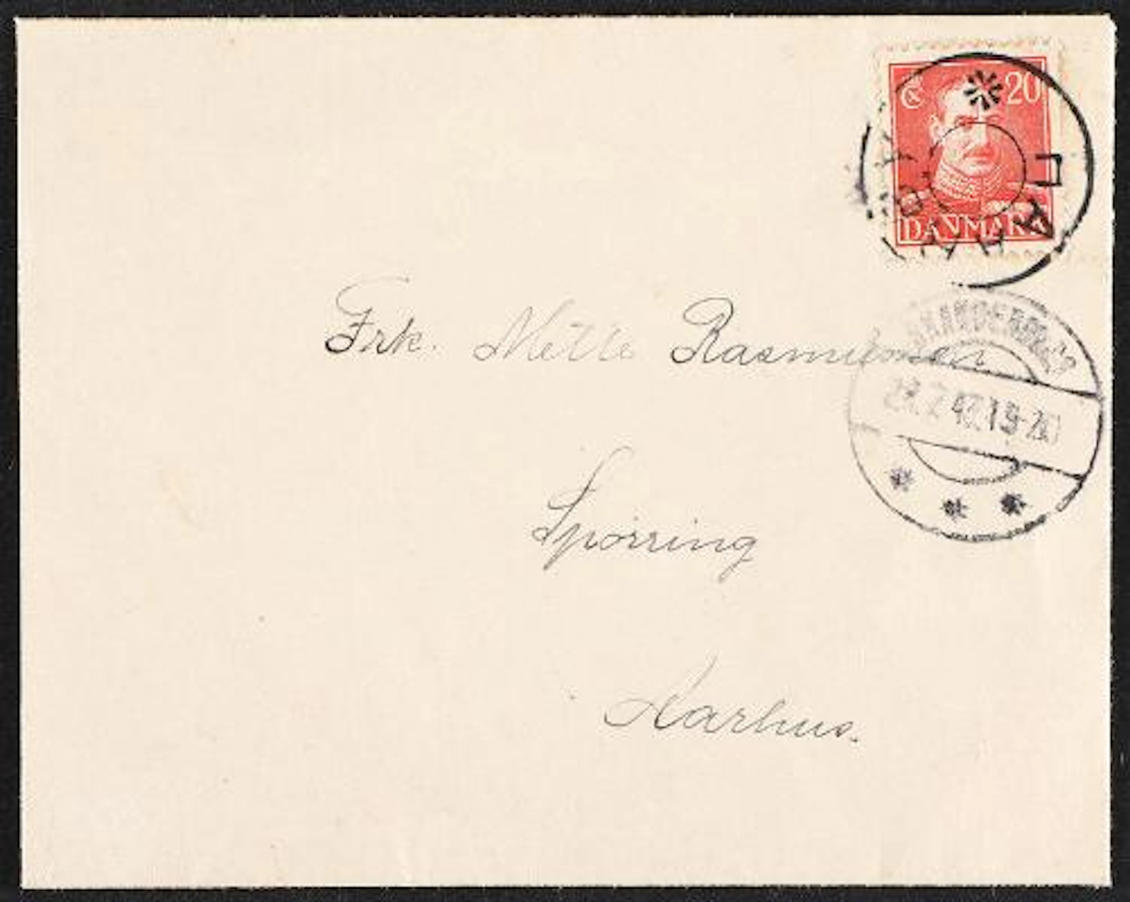 HAARBY. 1942. Christian X. 20 Øre, red. Cover with removed star canc.