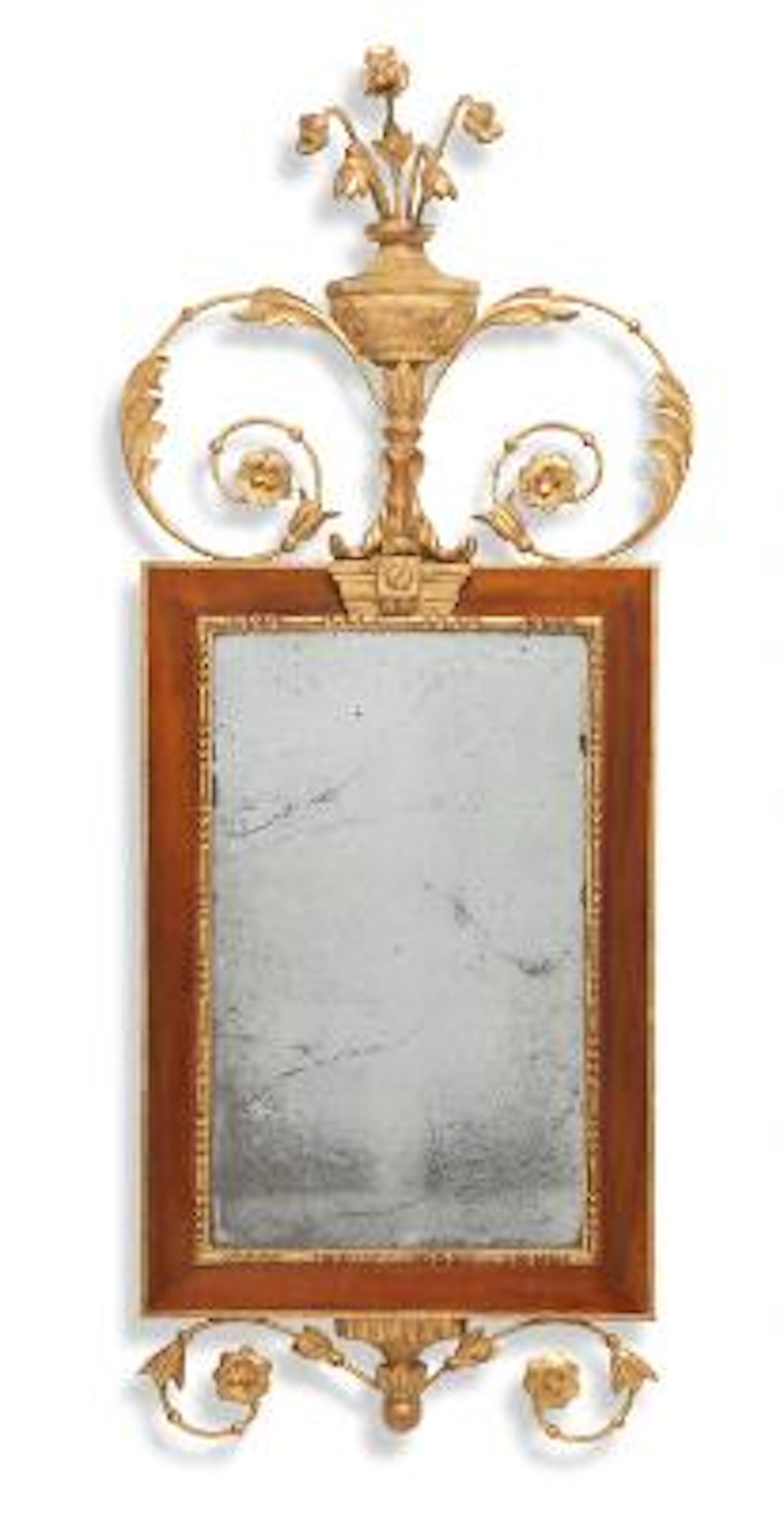 An Altona Louis XVI walnut and giltwood mirror. Late 18th century.