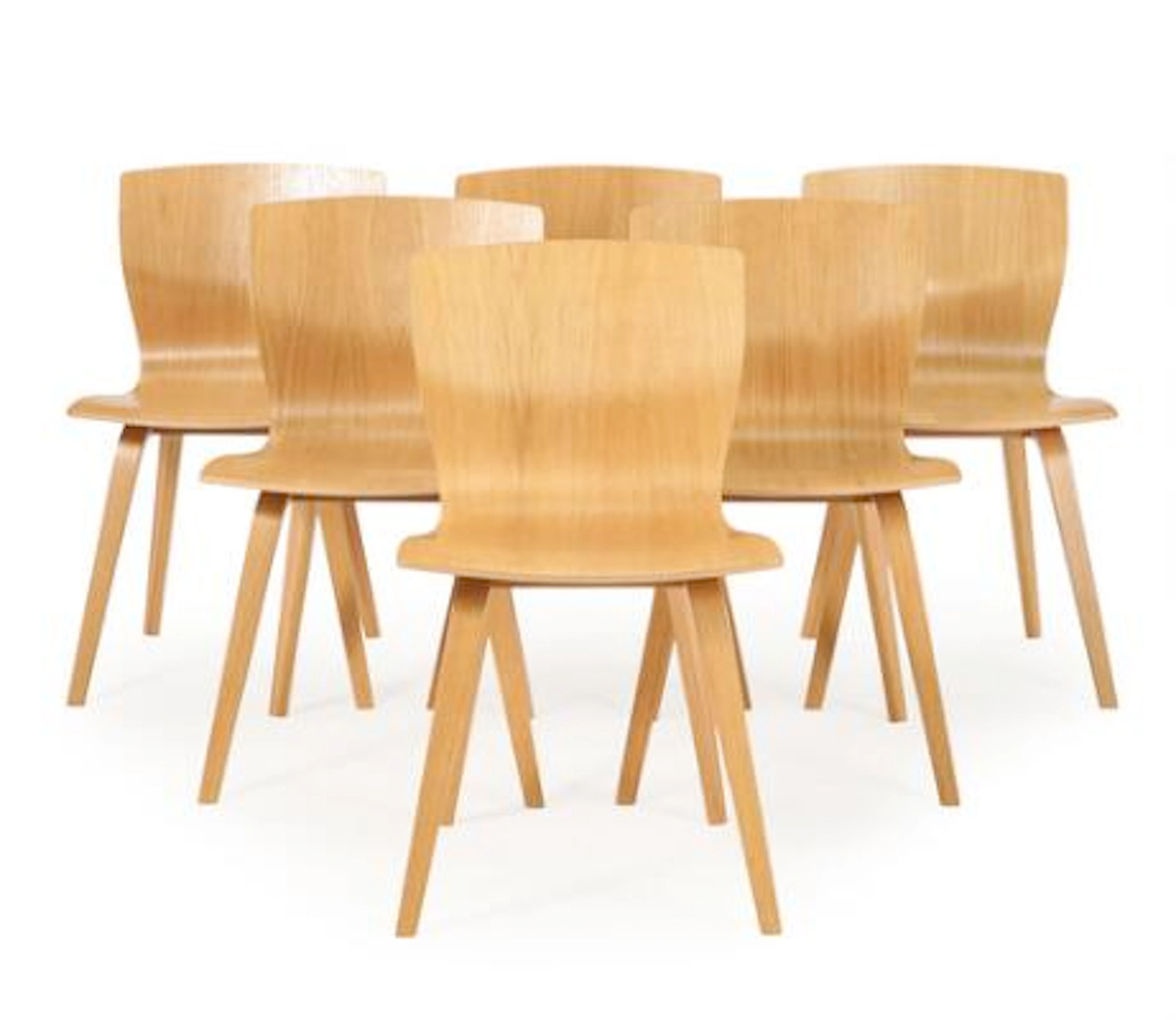 Niels Gammelgaard: "Butterfly". Six laminated oak dining chairs. Manufactured
