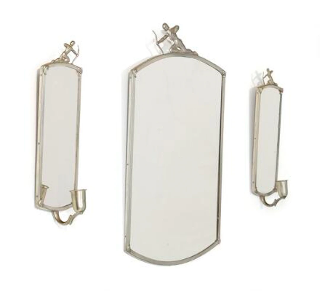 Svenskt Tenn: Set of three wall mirrors with tin frames. Two with