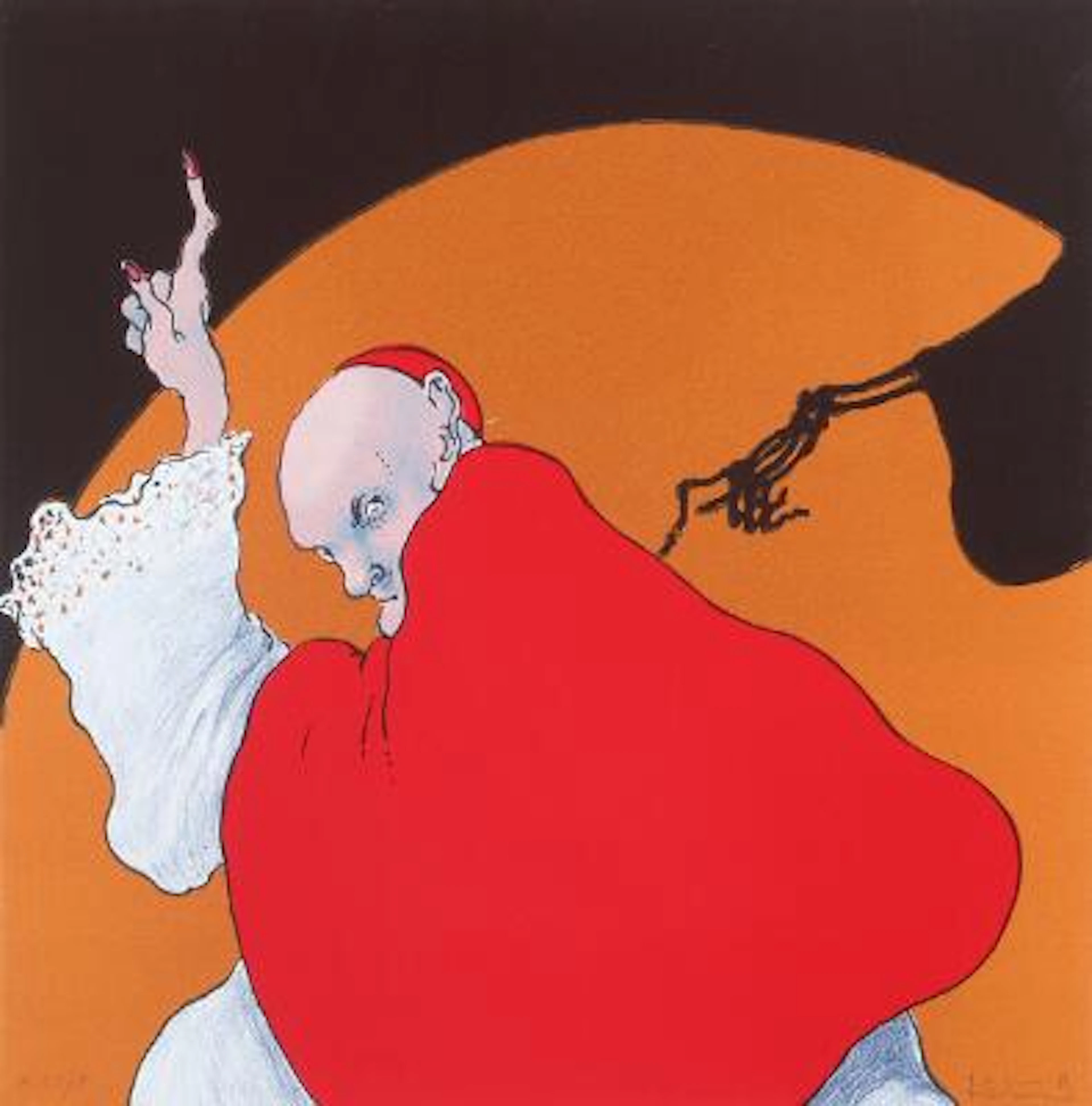 Michael Kvium: Cardinal. Signed Kvium 11, H.C, 11/13. Lithograph in