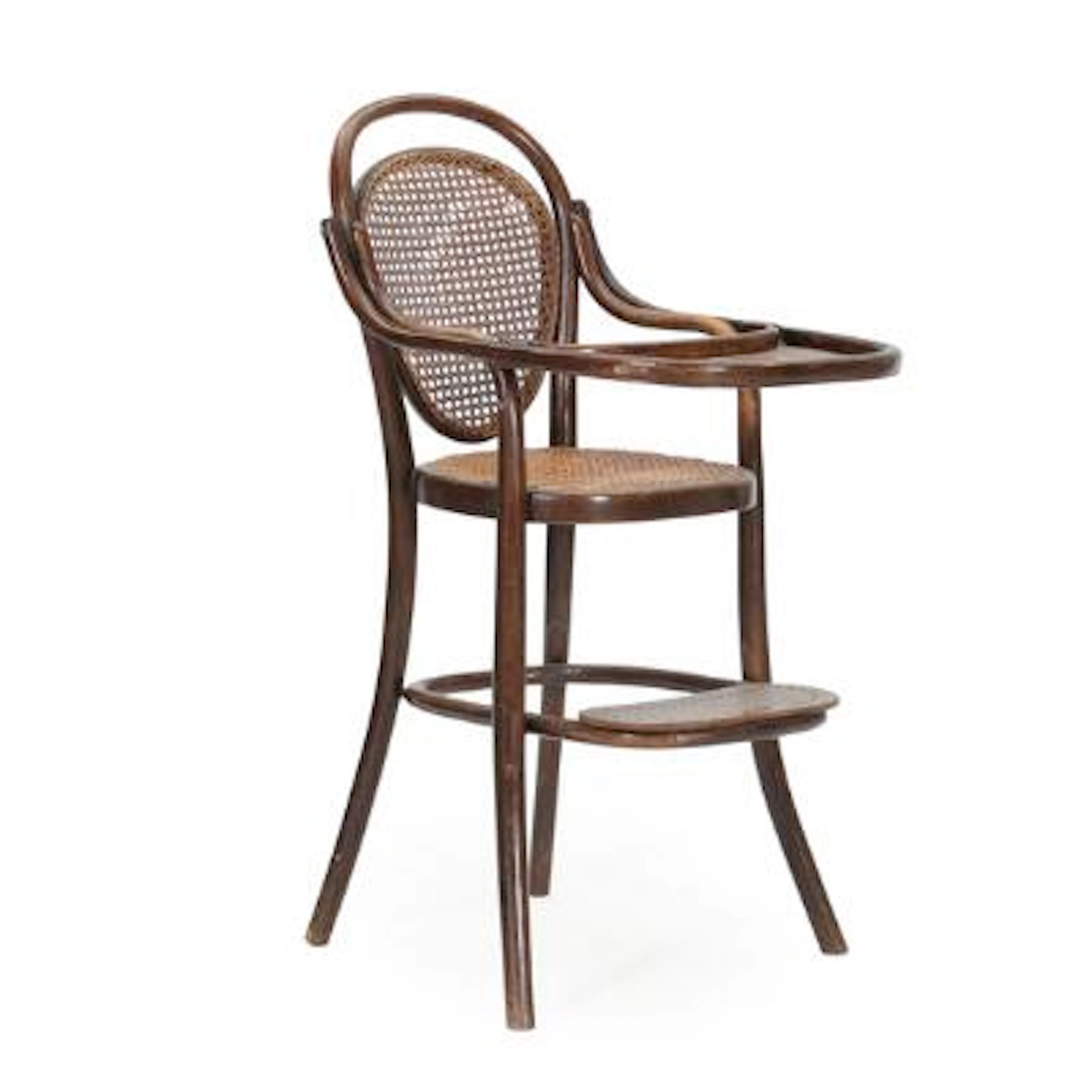 Michael Thonet: A high child's chair of stained beech, seat and back