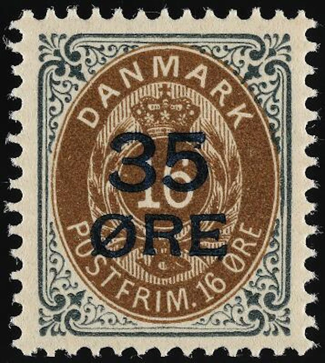 1912. Surcharge. 35/16 Øre, grey/brown. 30th print. Normal frame.