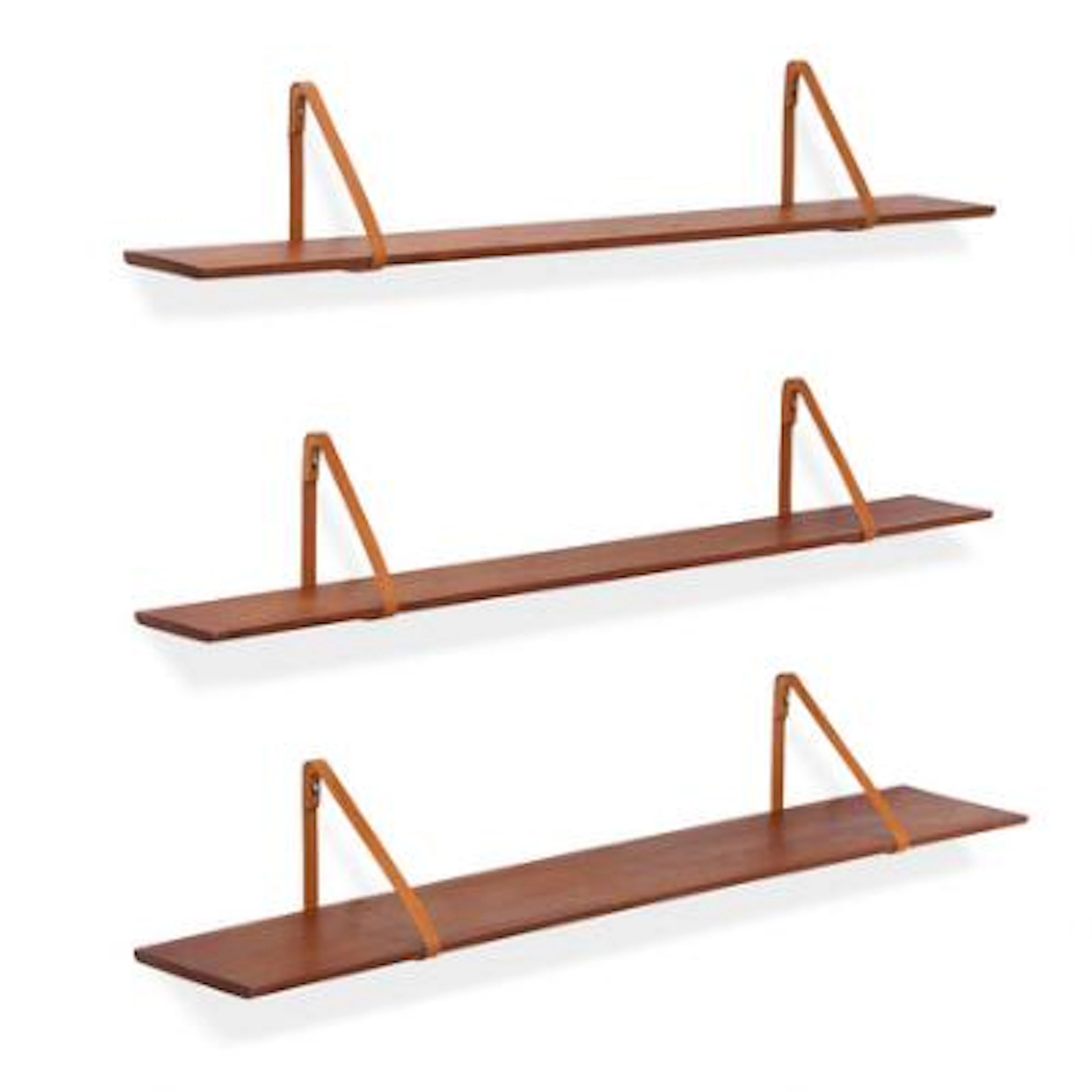 Kristian S. Vedel: Three teak wall shelves with beech brackets. (3)