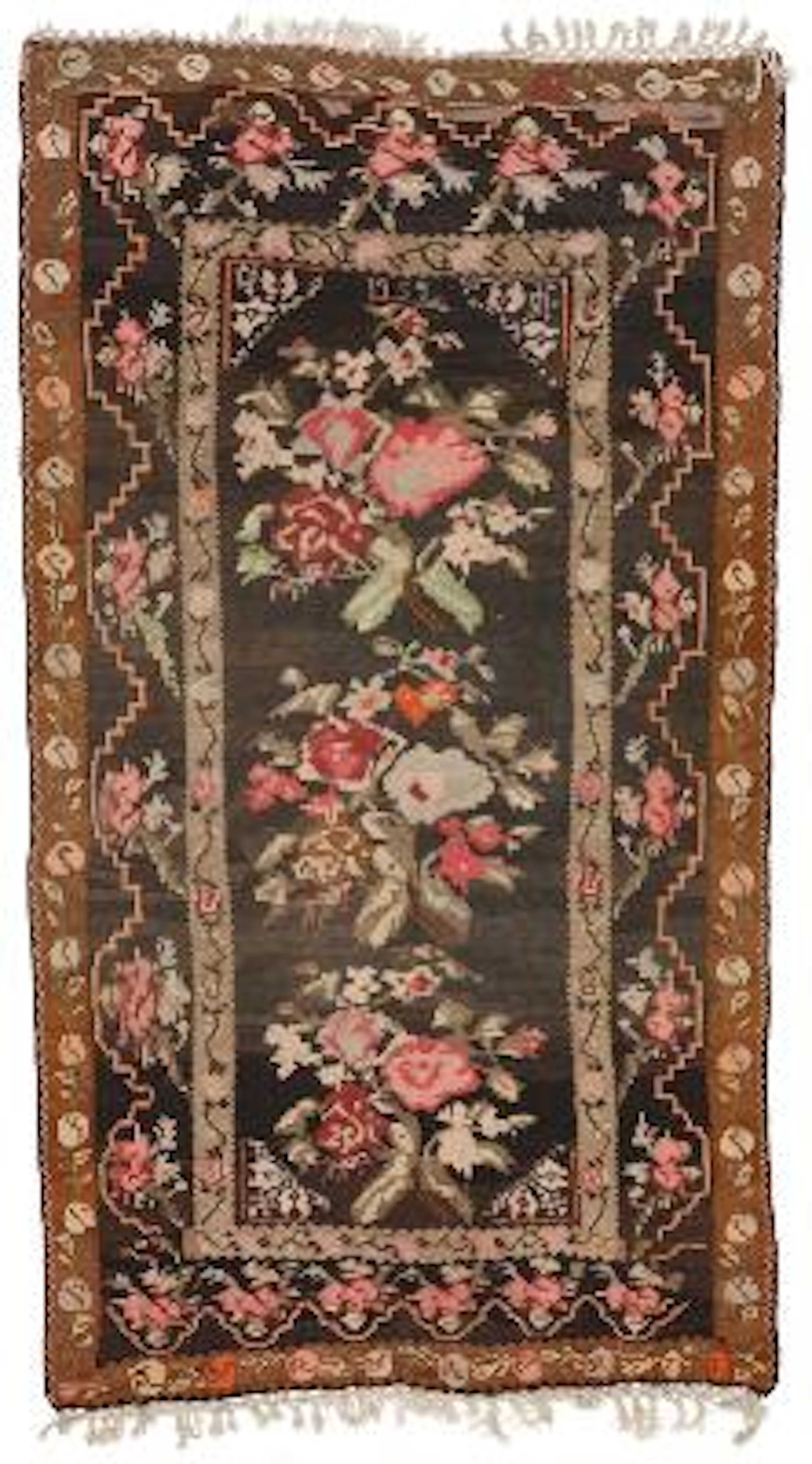 A dated Karabagh kilim, Caucasus. Rose design. Dated 1959. 328 x 187