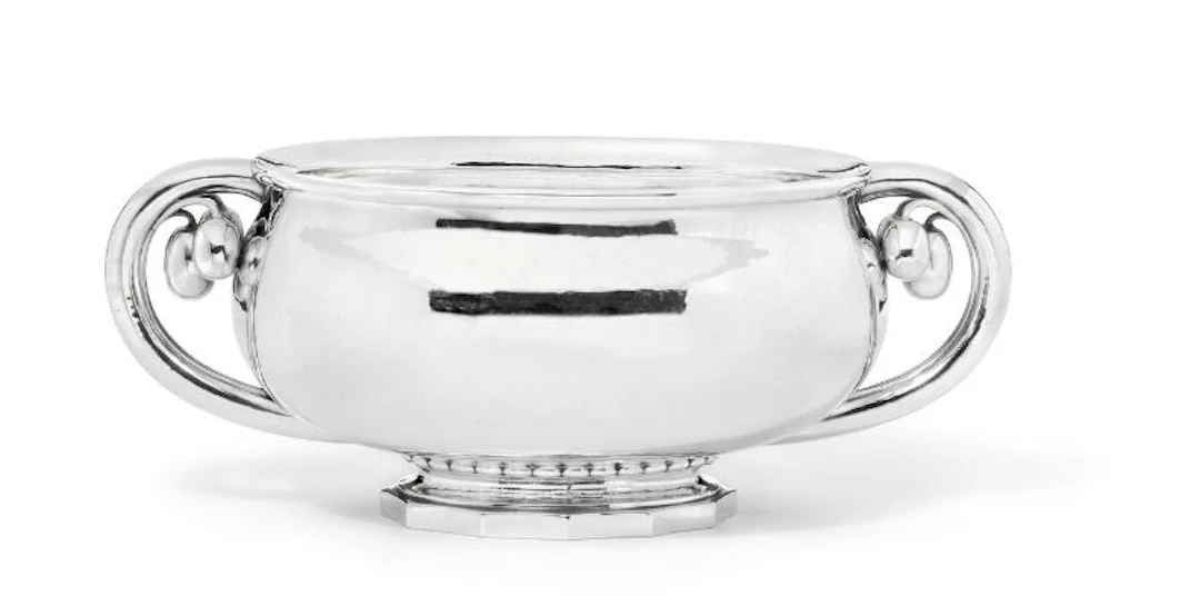 Georg Jensen: An oval sterling silver jardiniere with lightly hammered