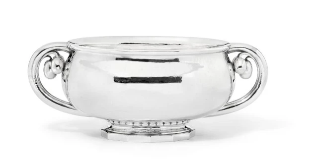 Georg Jensen: An oval sterling silver jardiniere with lightly hammered