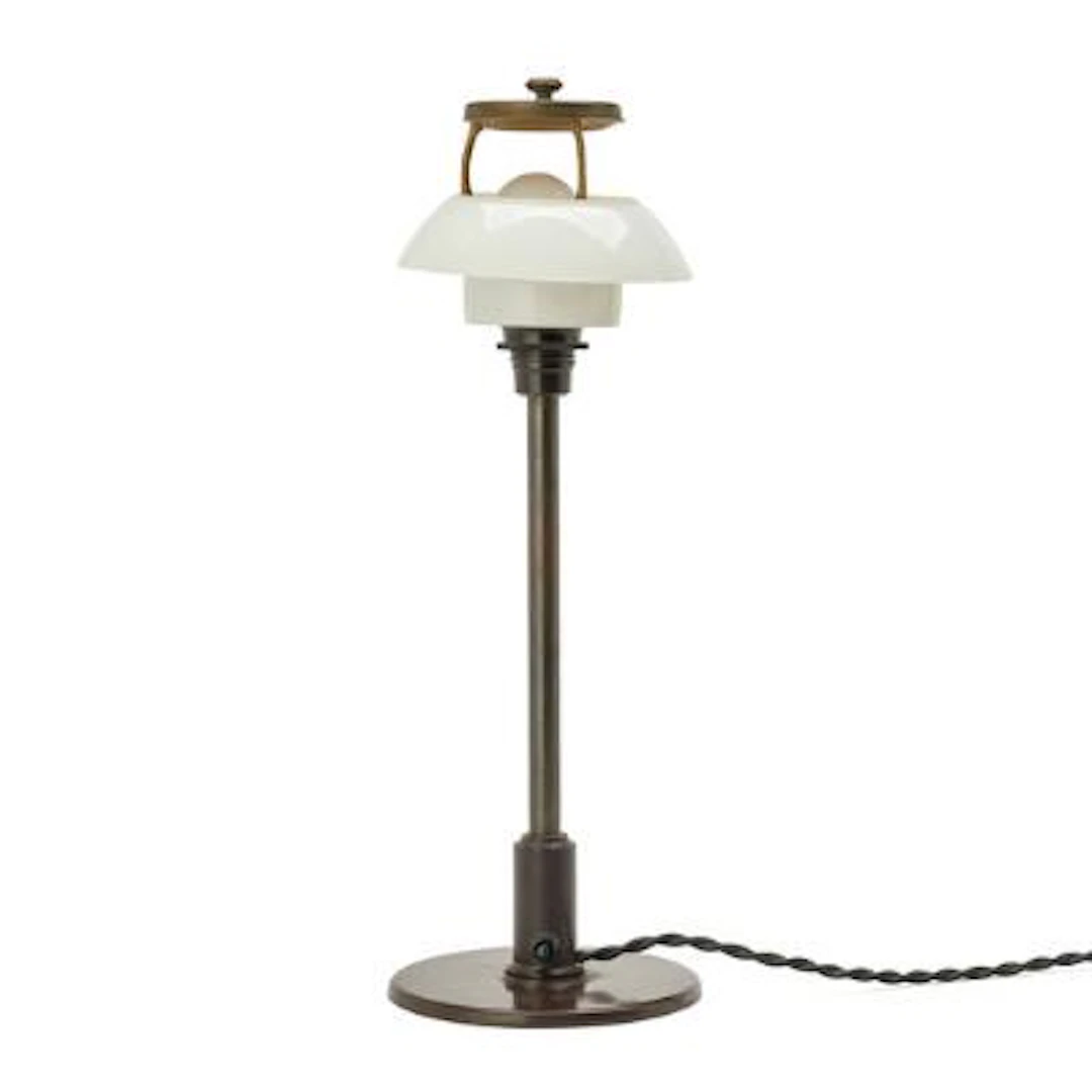 Poul Henningsen: "PH-3,5/2". Table lamp with browned frame and opal
