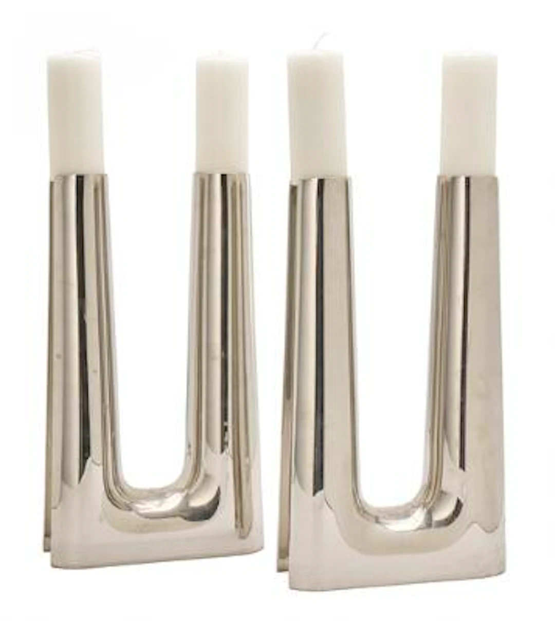 Søren Georg Jensen: A pair of large stainless steel candelabra with