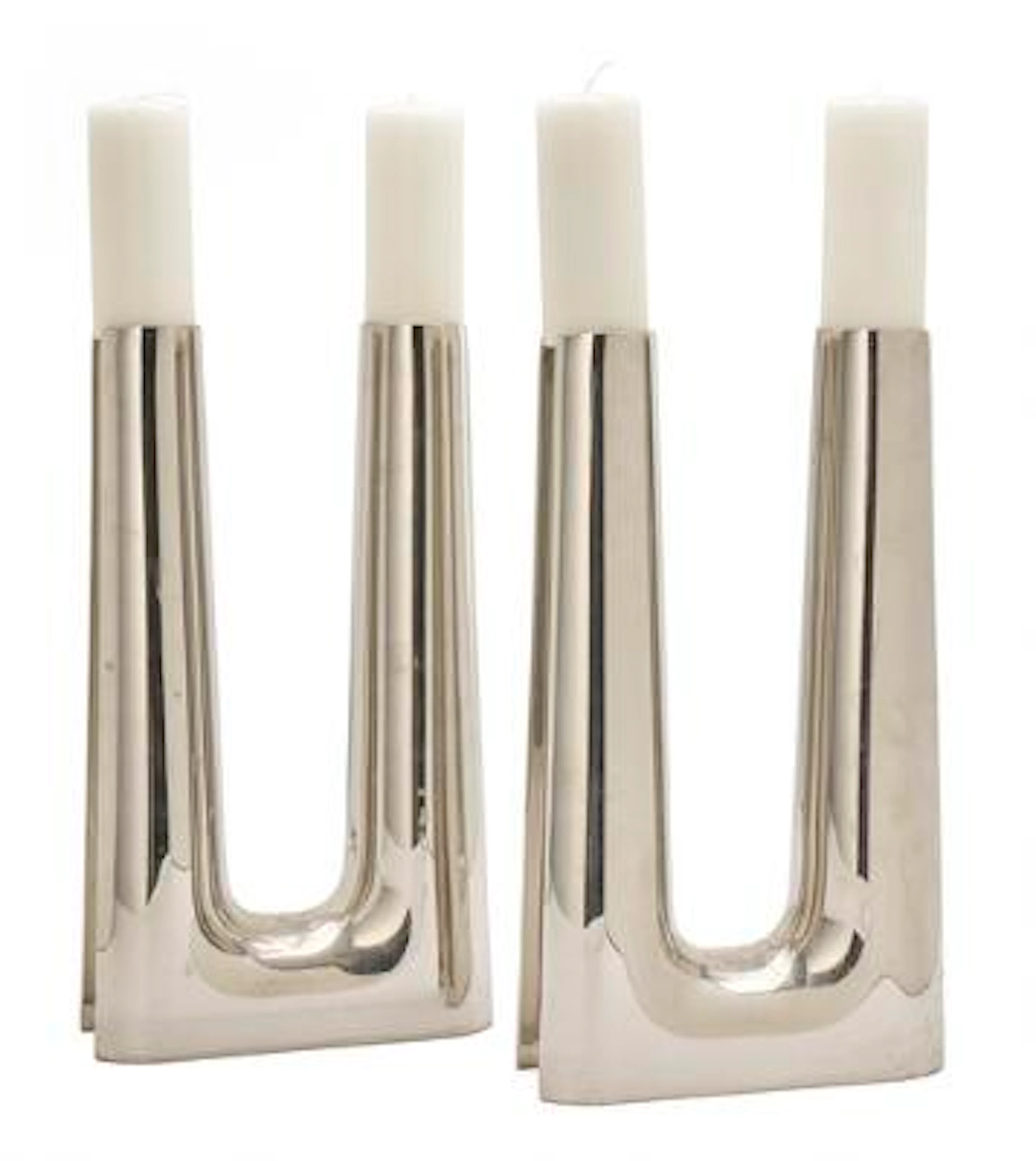 Søren Georg Jensen: A pair of large stainless steel candelabra with