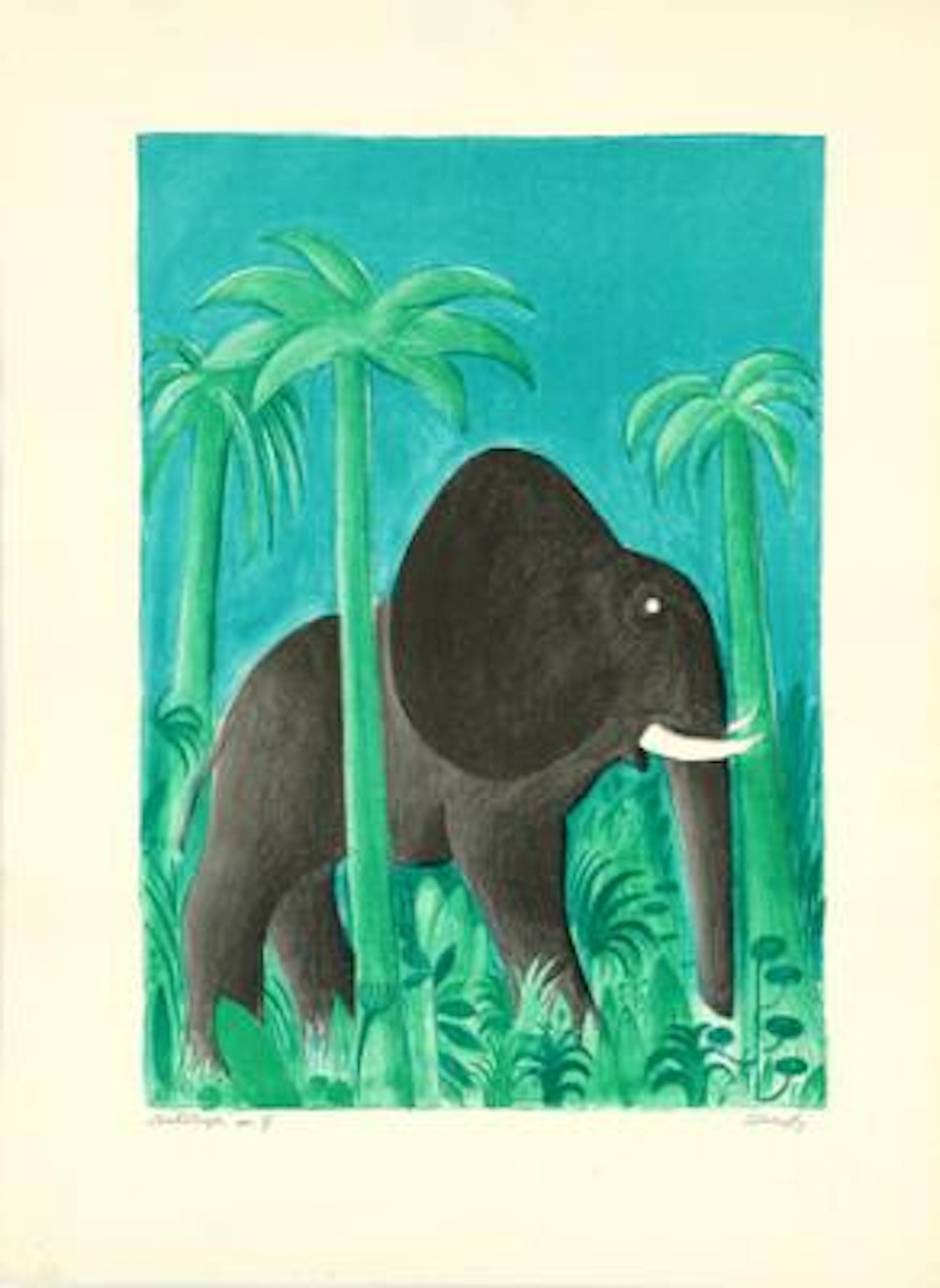 Hans Scherfig: “African Elephant”. Signed Scherfig, screen print no.