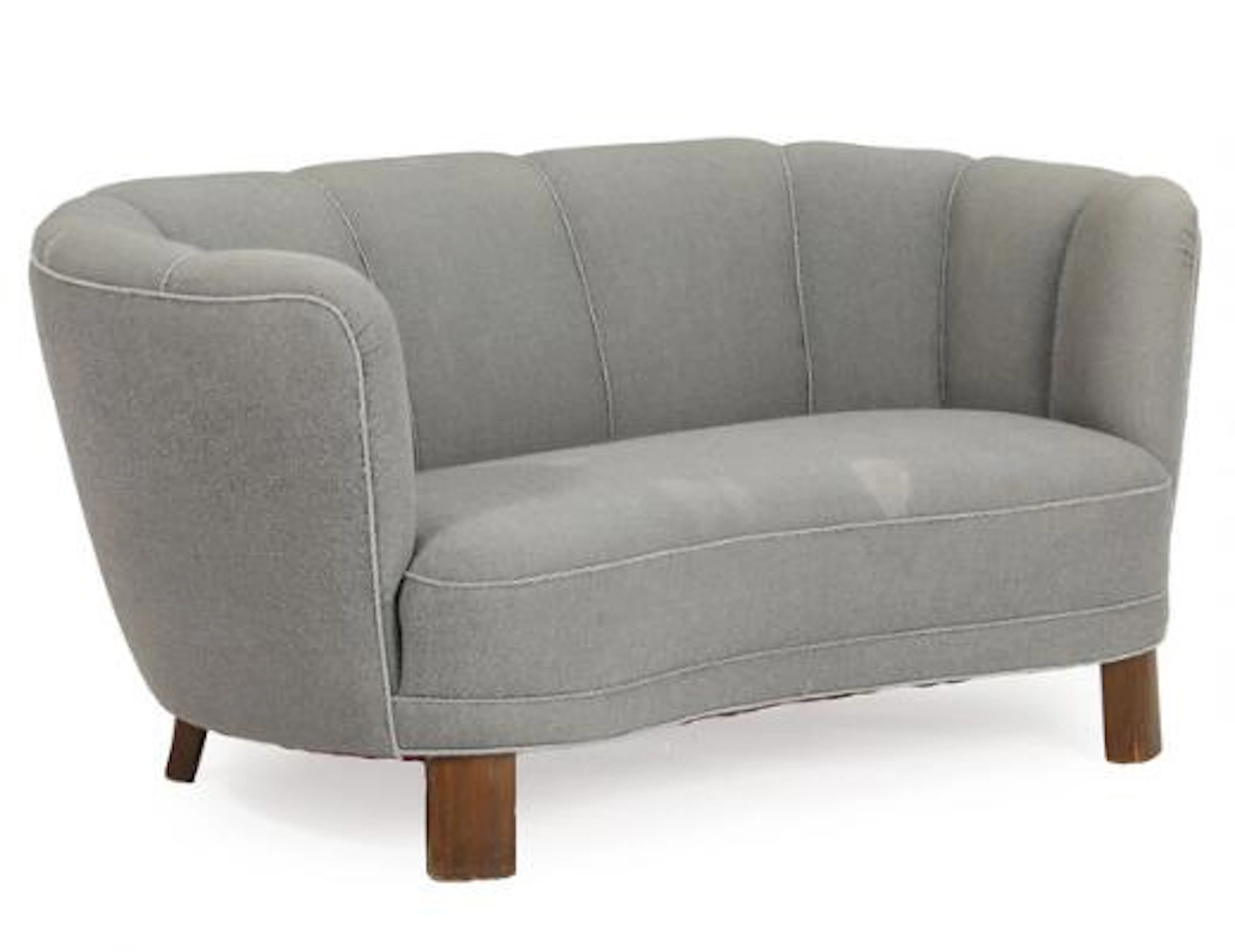 Danish furniture design: Two-seater sofa with curved front and beech