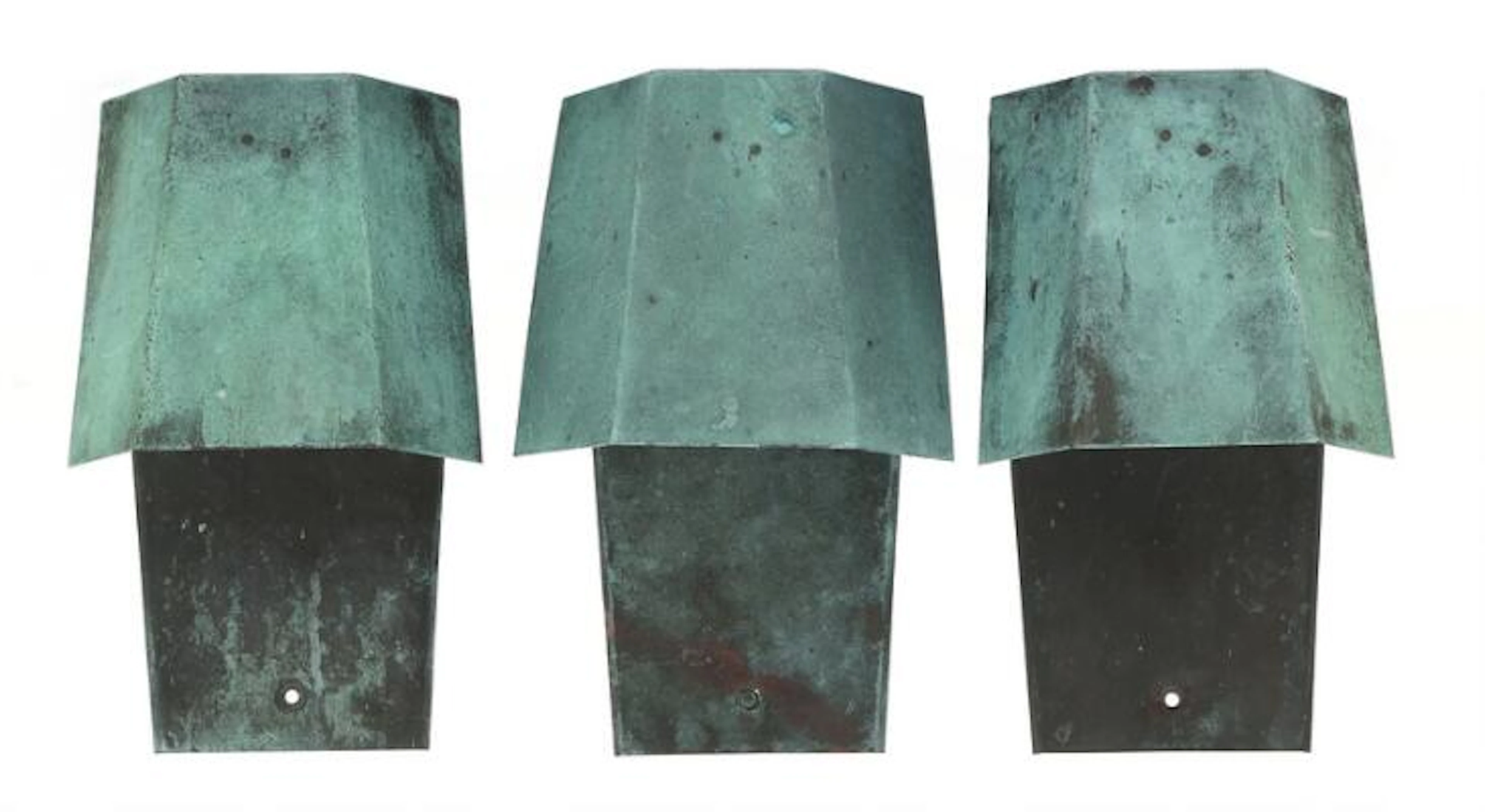 Lyfa: "Cottage". Set of three outdoor wall lamps of patinated copper.