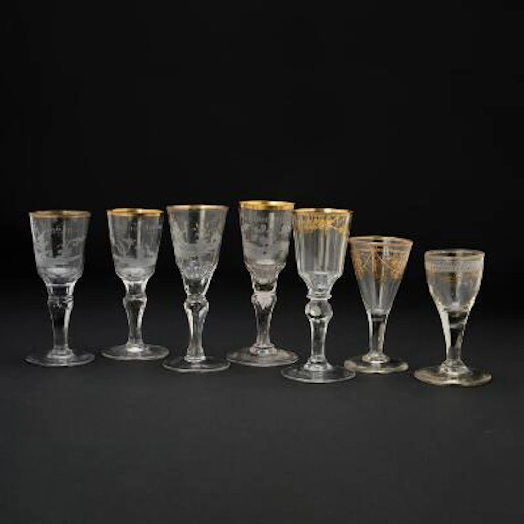 Collection of various Schlesian a.m. wine and schnapps glasses. 18th