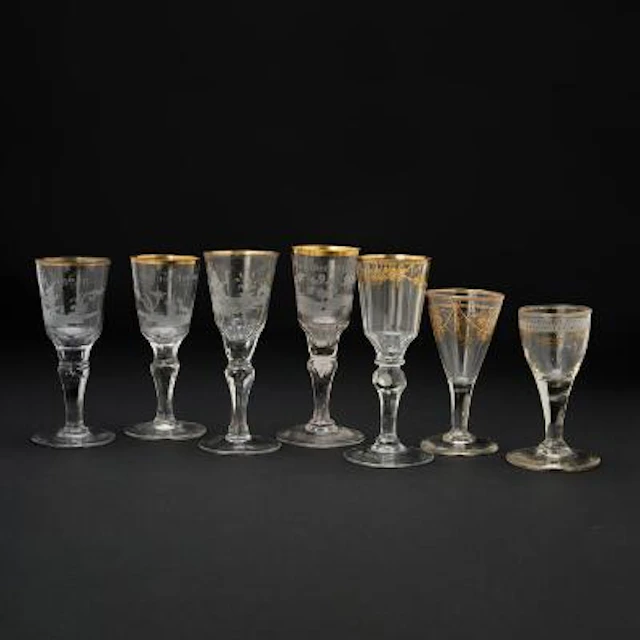Collection of various Schlesian a.m. wine and schnapps glasses. 18th