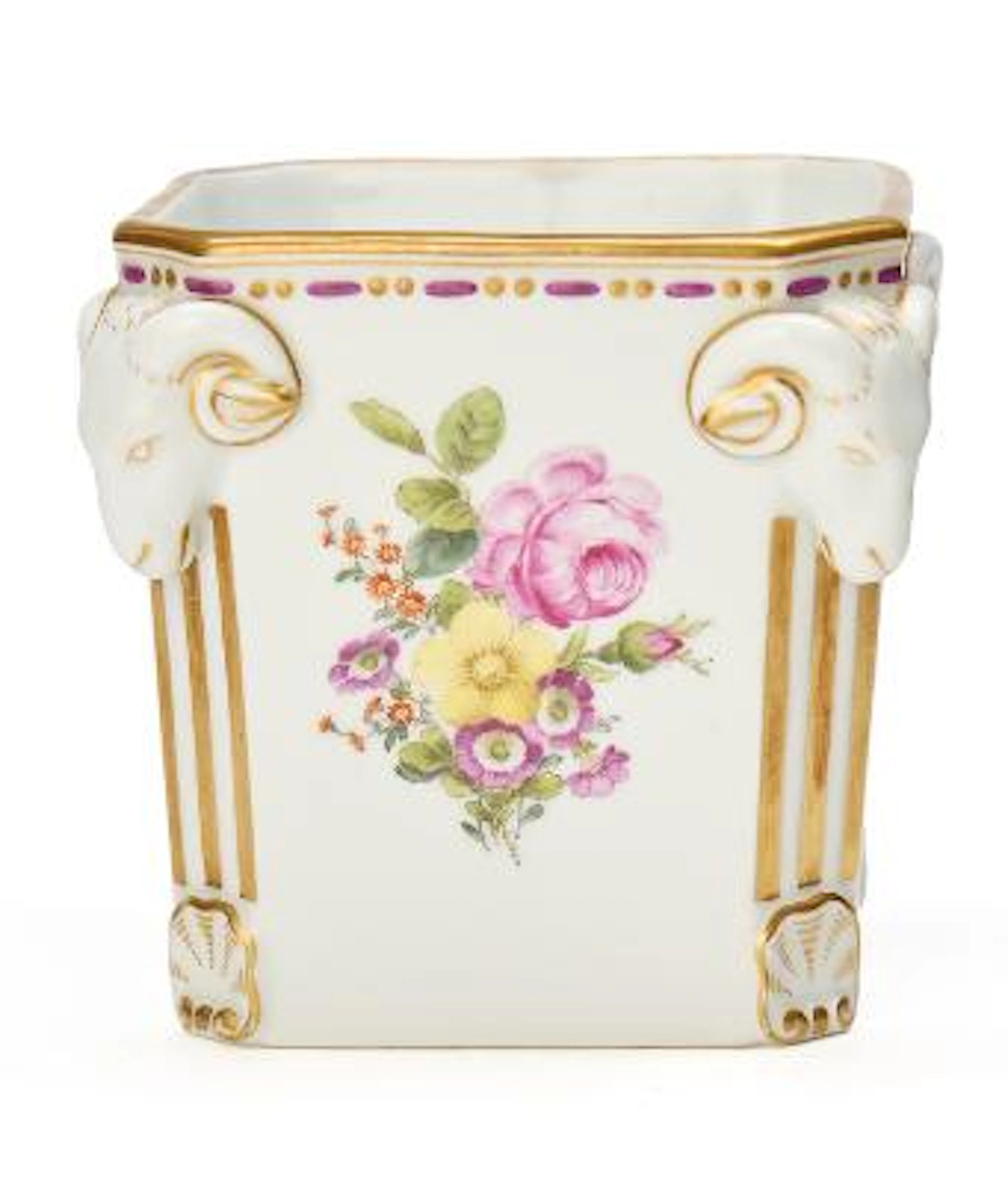 "Saxon Flower" porcelain cachepot, decorated in colours and gold.