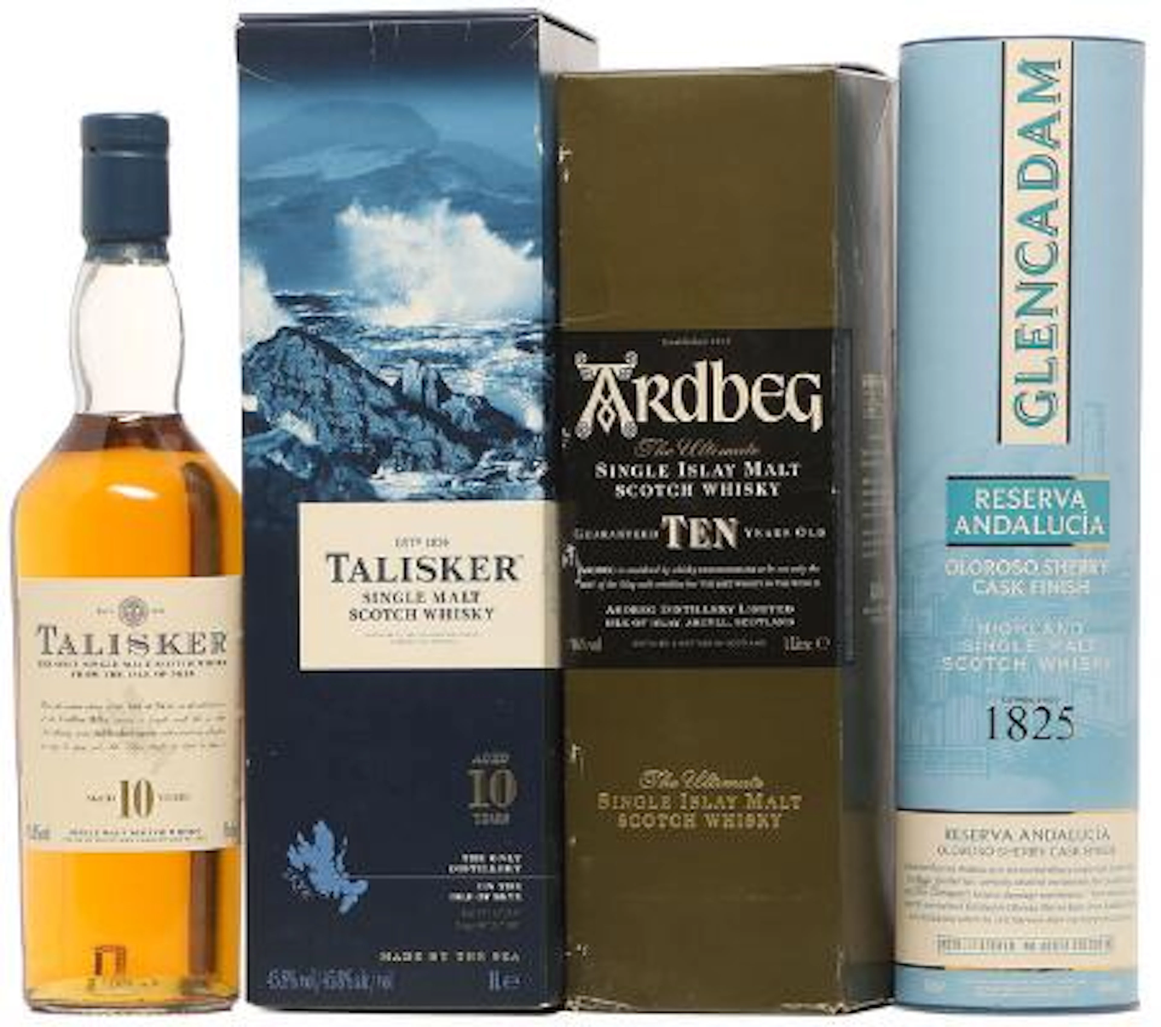 1 bt. Talisker 10 Years Single Malt, Isle of Skye etc. Total 4 bts.