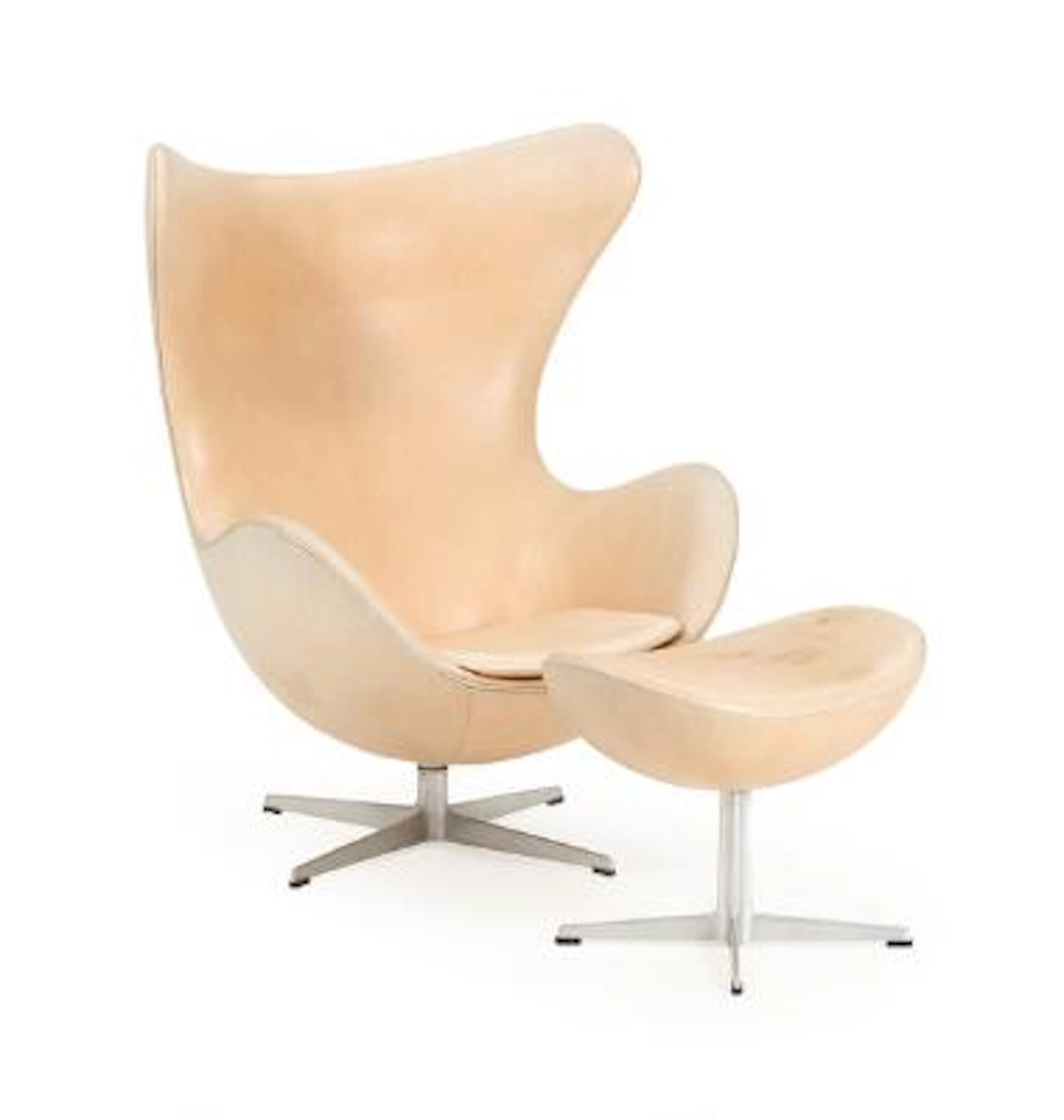 Arne Jacobsen: "Egg Chair". Easy chair and stool with profiled aluminium