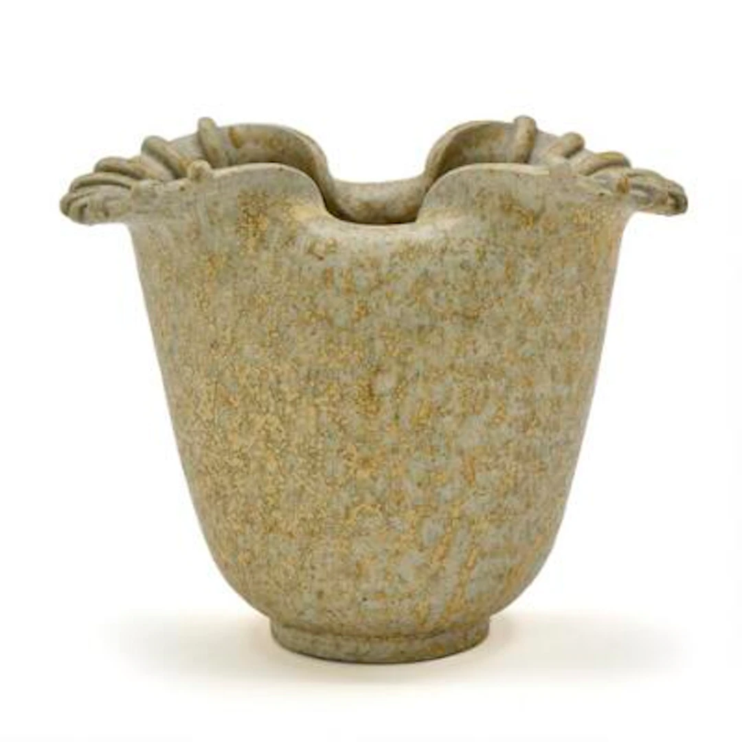 Arne Bang: A stoneware vase, upper part modelled with fluted relief