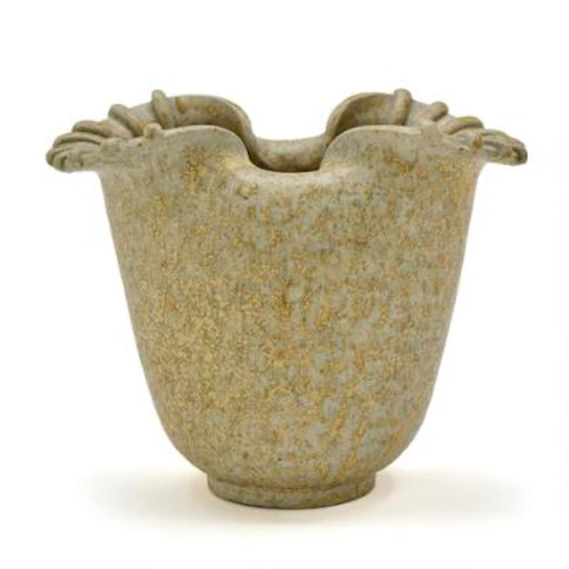 Arne Bang: A stoneware vase, upper part modelled with fluted relief