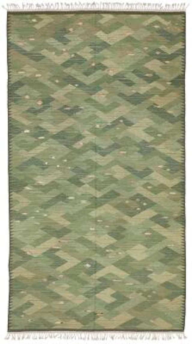 Elsa Gullberg, attributed to: "Fiskar". Handwoven flatweave wool carpet.