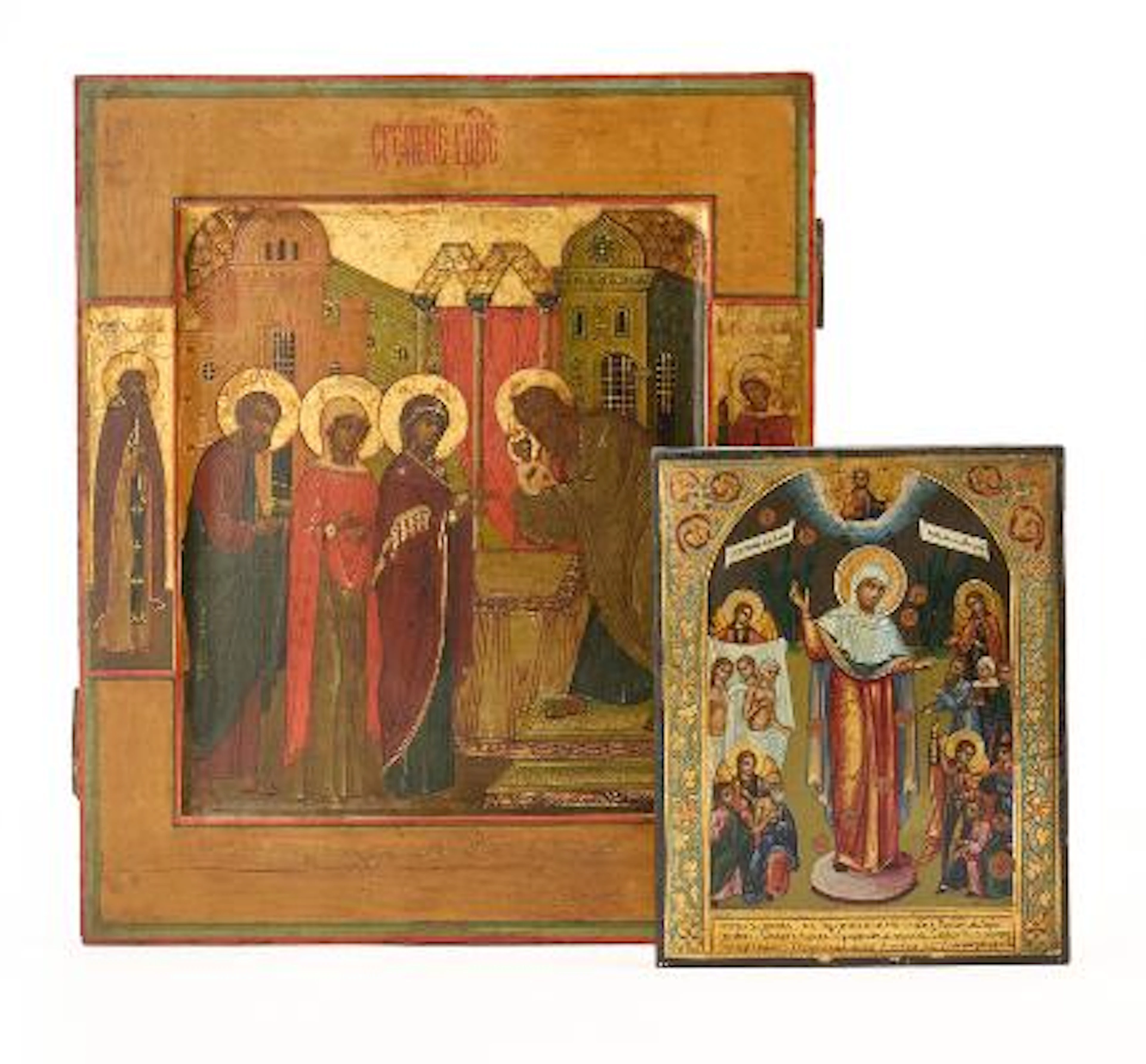 Two Russian icons, "The Circumcision" and "Our Lady of Sorrows". 19th