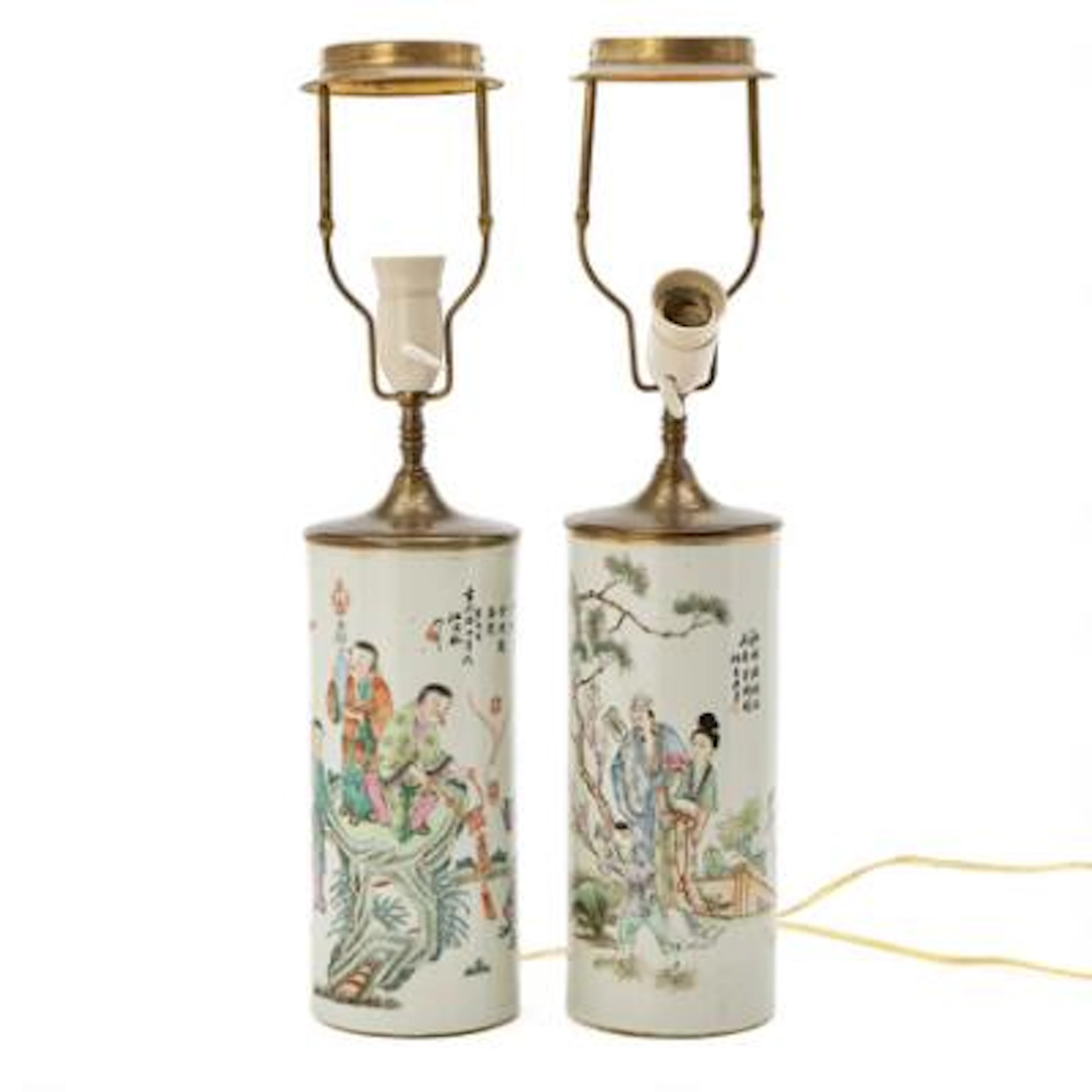 Pair of Chinese porcelain vases, decorated in colours with figural