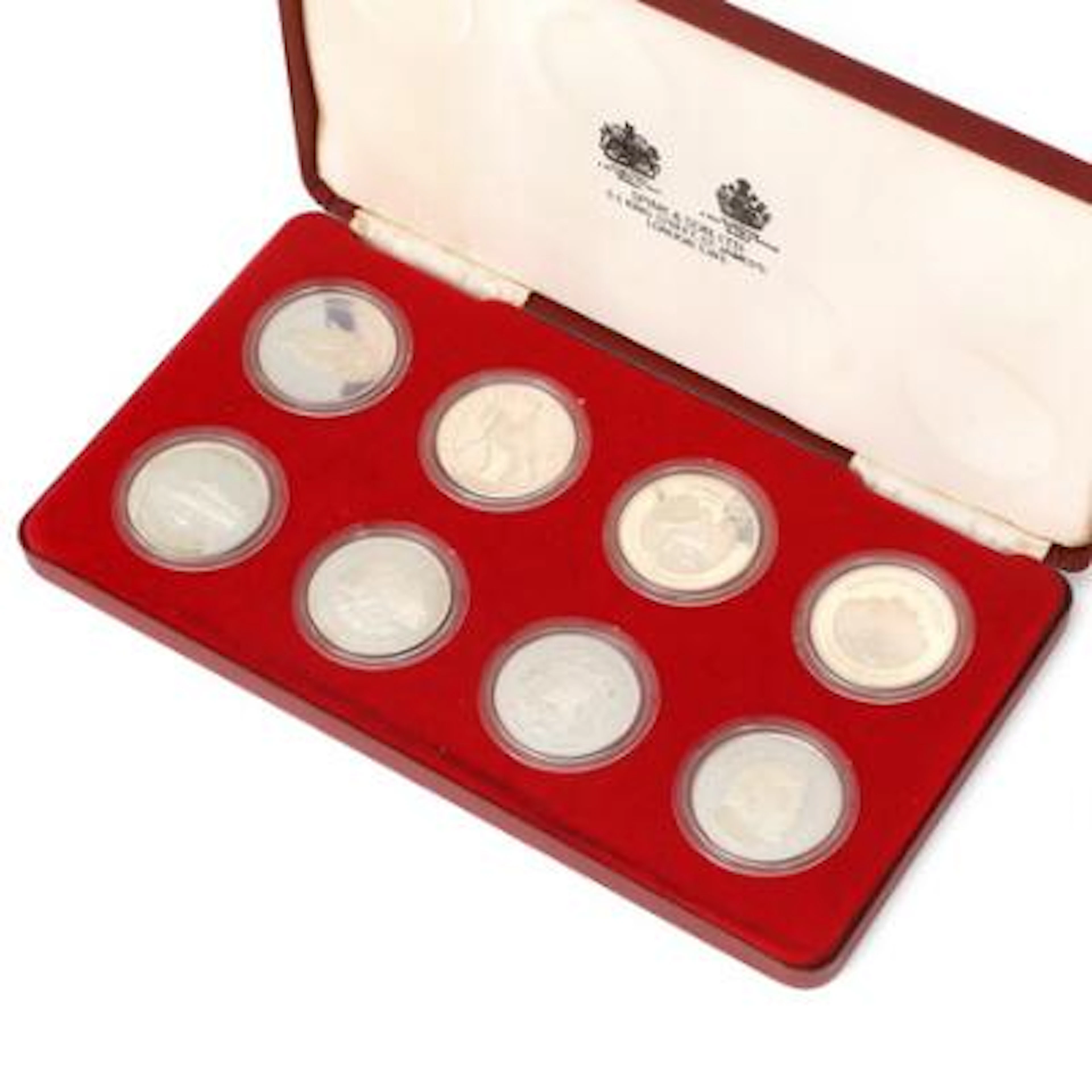 England, collection of silver coins commemorating Elizabeth's 25th