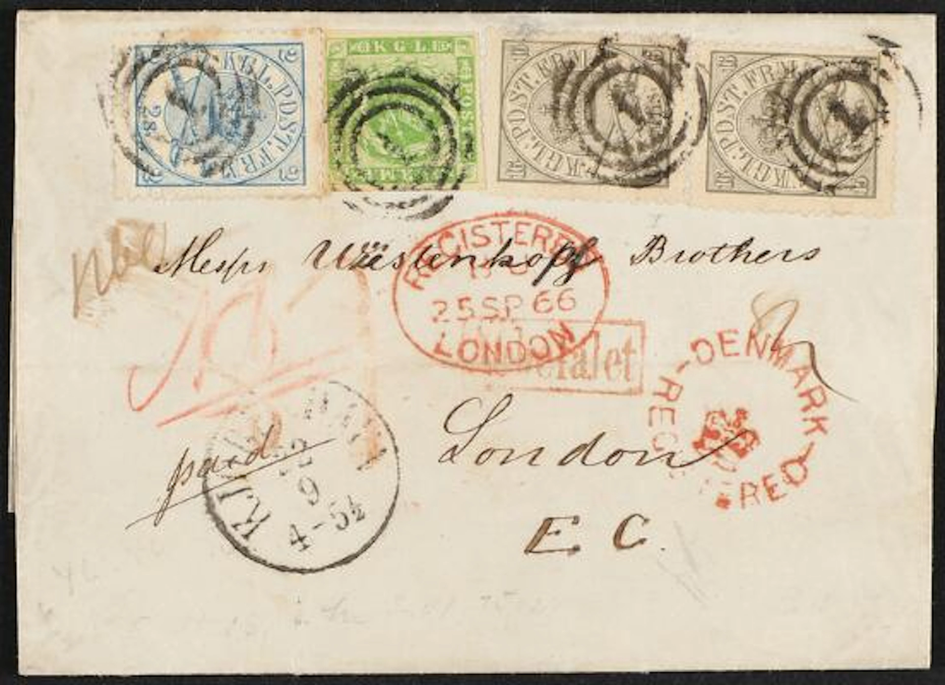 1854-1864. 8 sk. green and 2 sk. blue and 2 x 16 sk. olive-green (1864).
